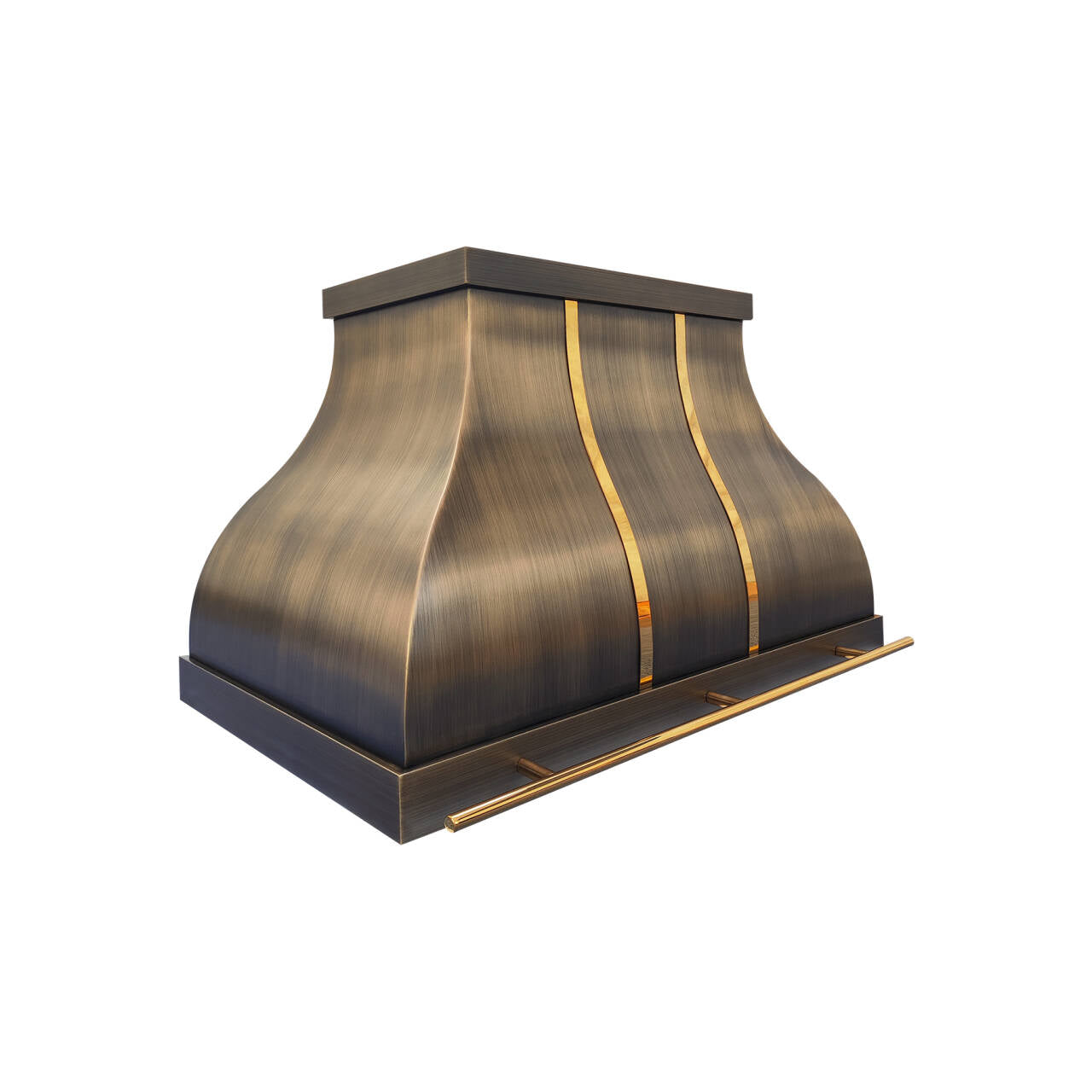 Brass range hood on a white background