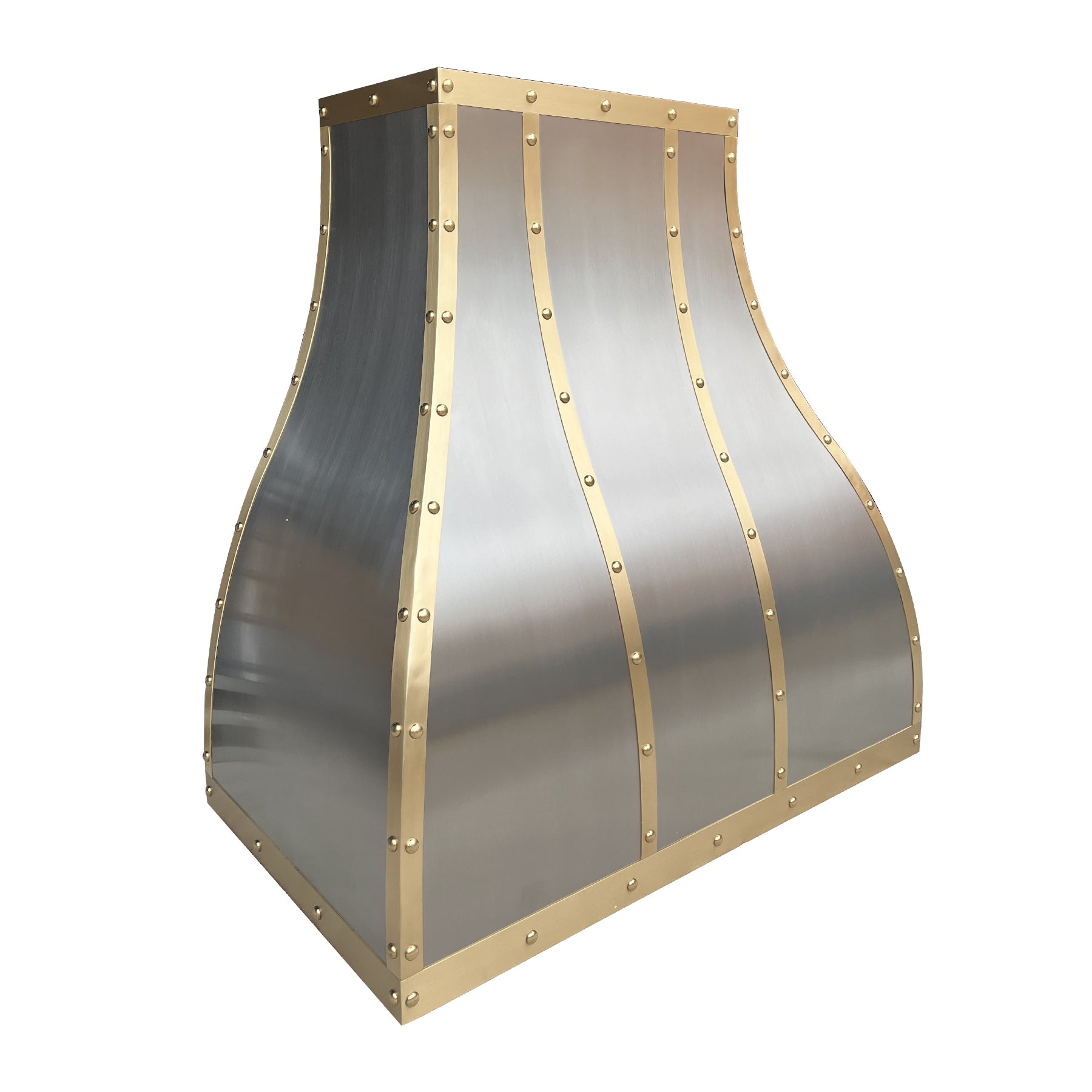Metallic hood with gold accents on a white background