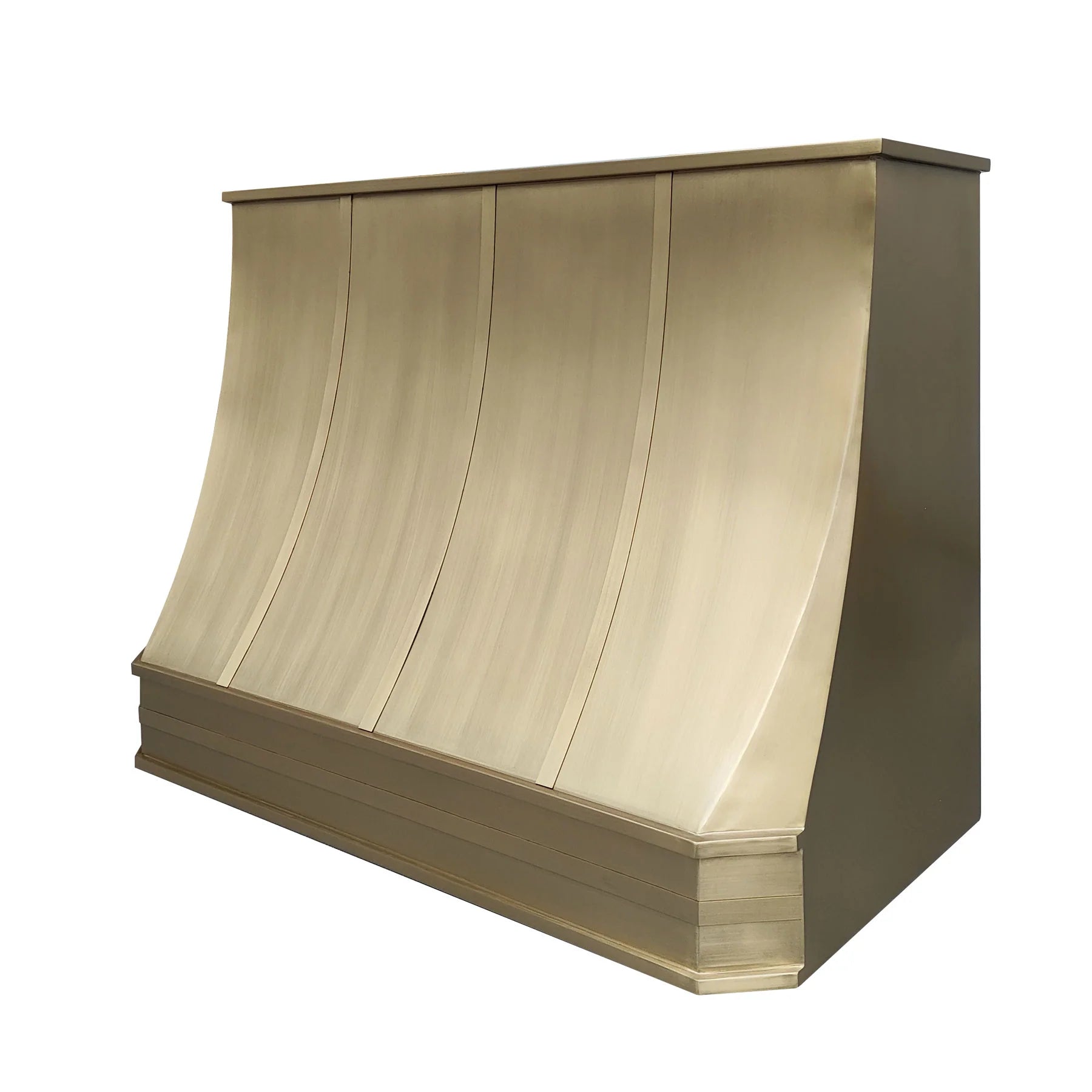 CKH sleek brushed brass range hood, showcasing contemporary kitchen ventilation with luxurious brass craftsmanship.