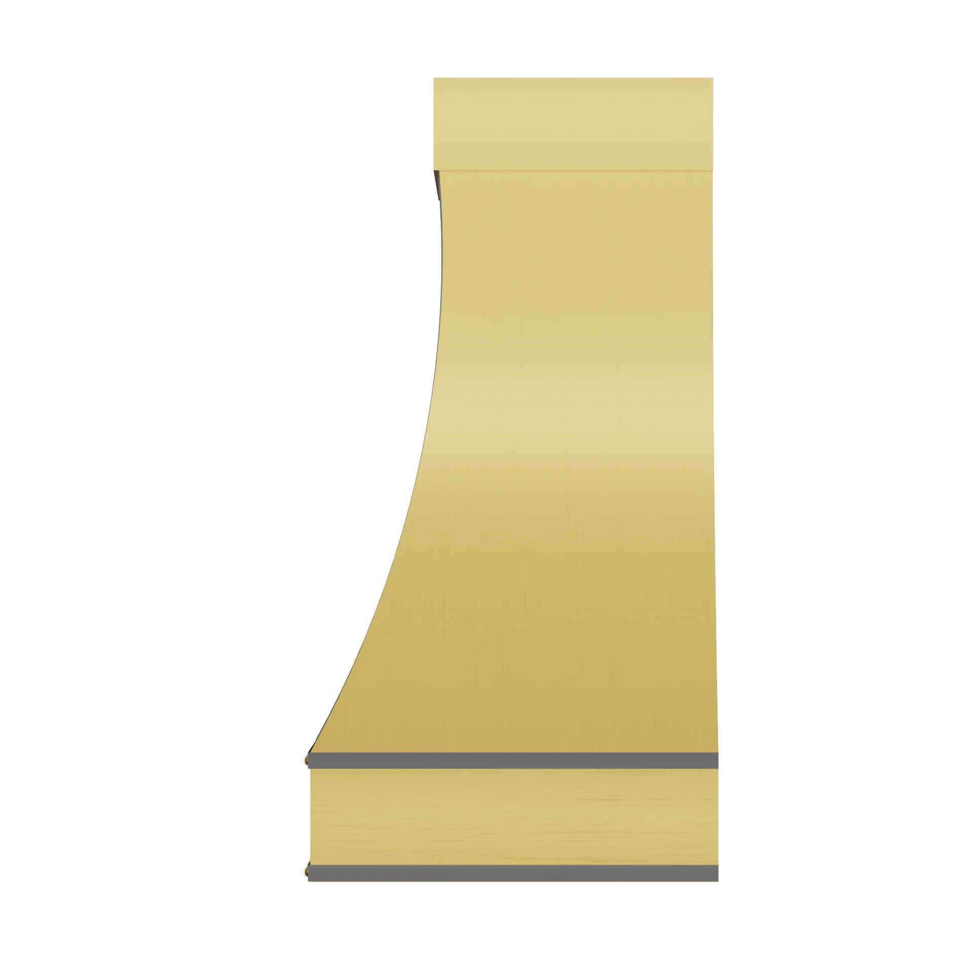 Handmade brushed brass vent hood wall mounted over gas stove