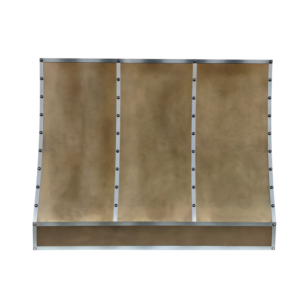 CKH Aged Brass Kitchen Range Hood with Stainless Steel Straps and Rivets