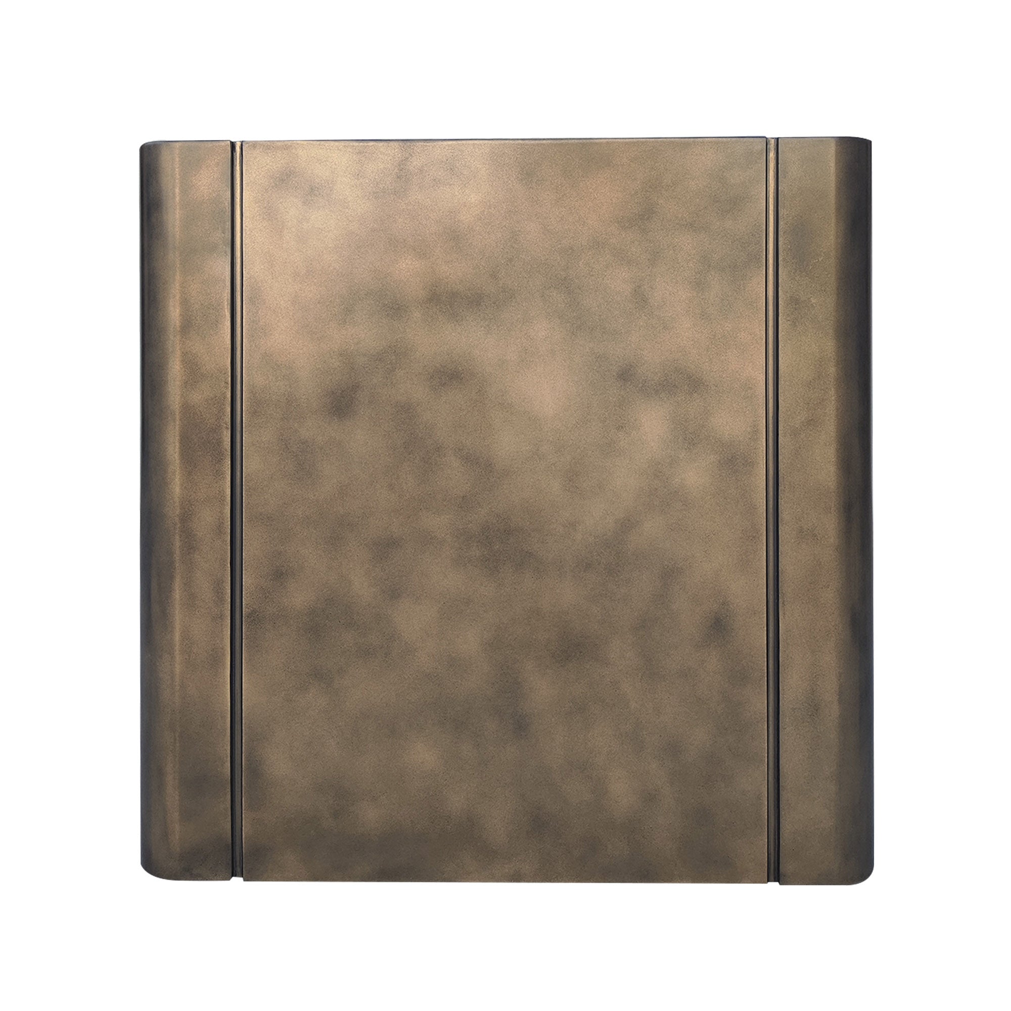 CKH aged patina brass range hood with sleek panels, showcasing timeless retro elegance in kitchen ventilation design.
