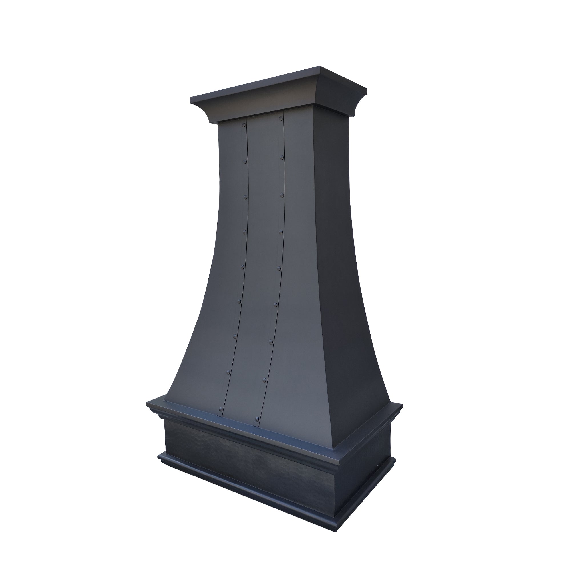 Hammered copper kitchen hood with handcrafted texture, ideal for rustic or industrial-style kitchens