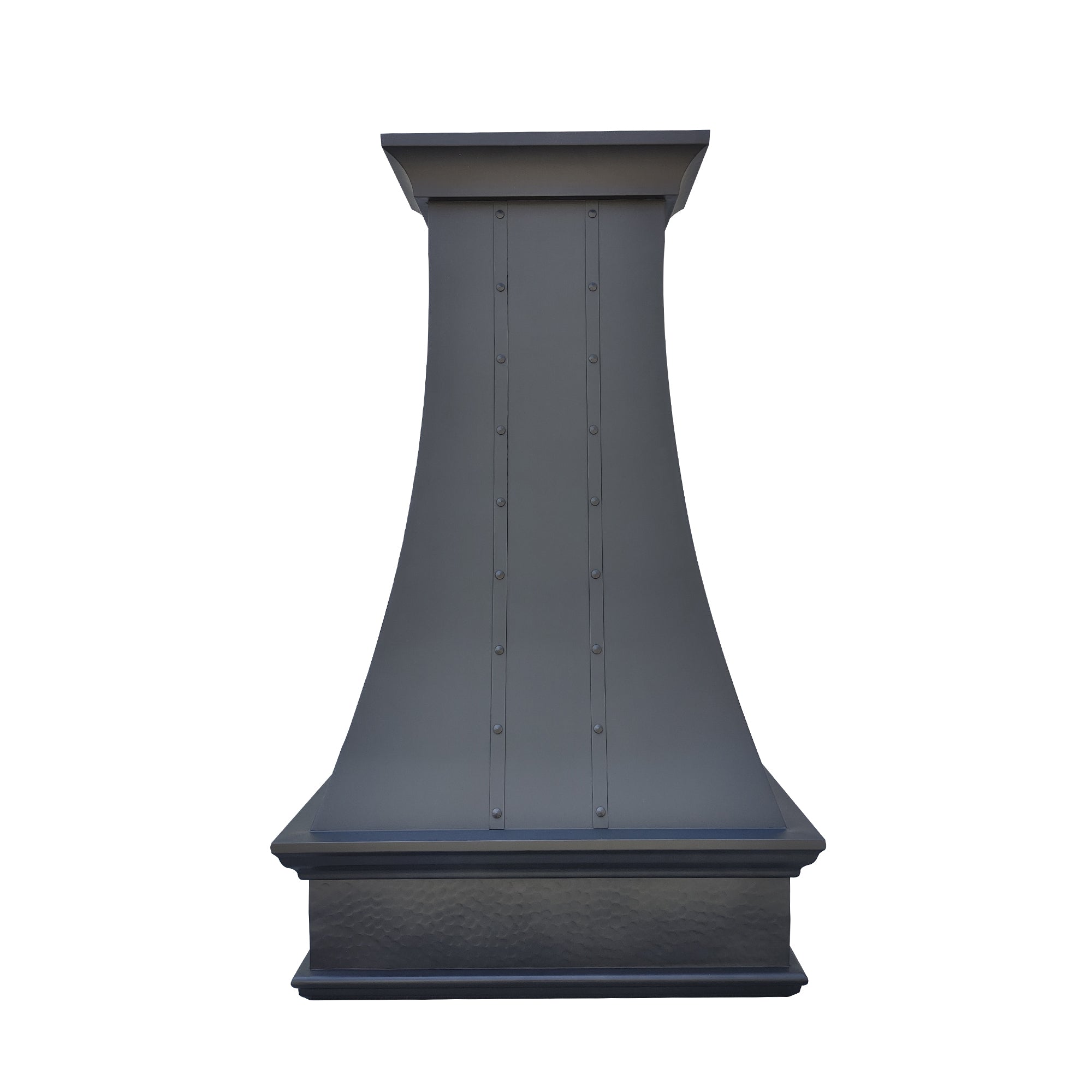 Hammered copper kitchen hood with handcrafted texture, ideal for rustic or industrial-style kitchens