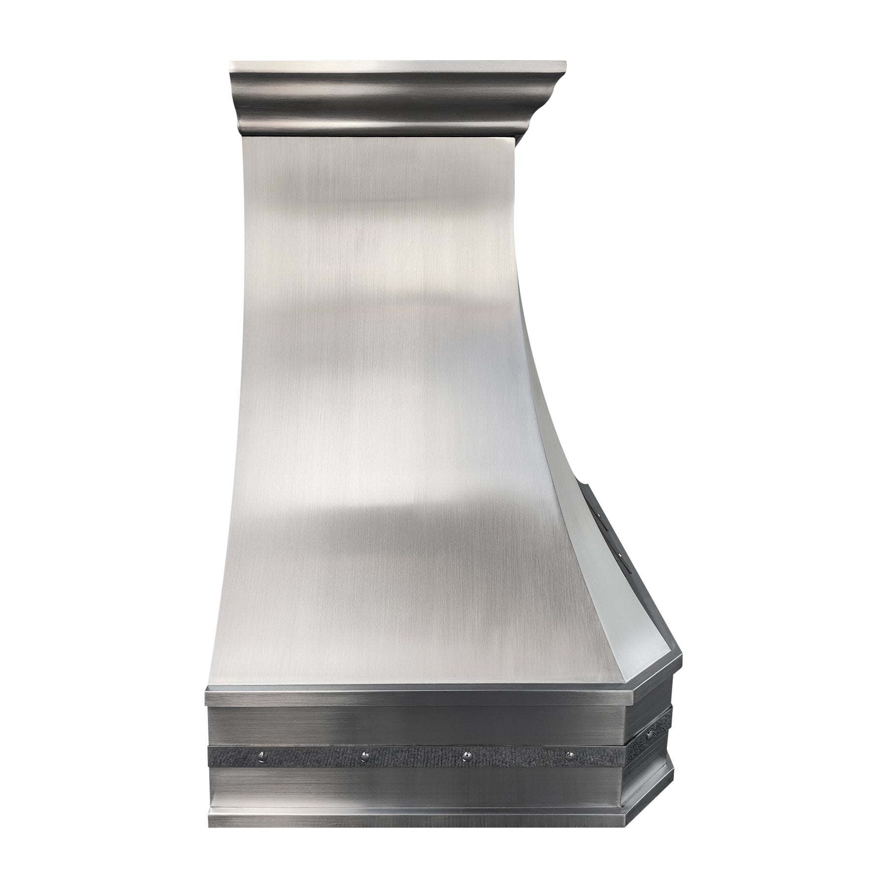 CKH artisan stainless steel range hood with riveted accents, showcasing handcrafted kitchen ventilation design.