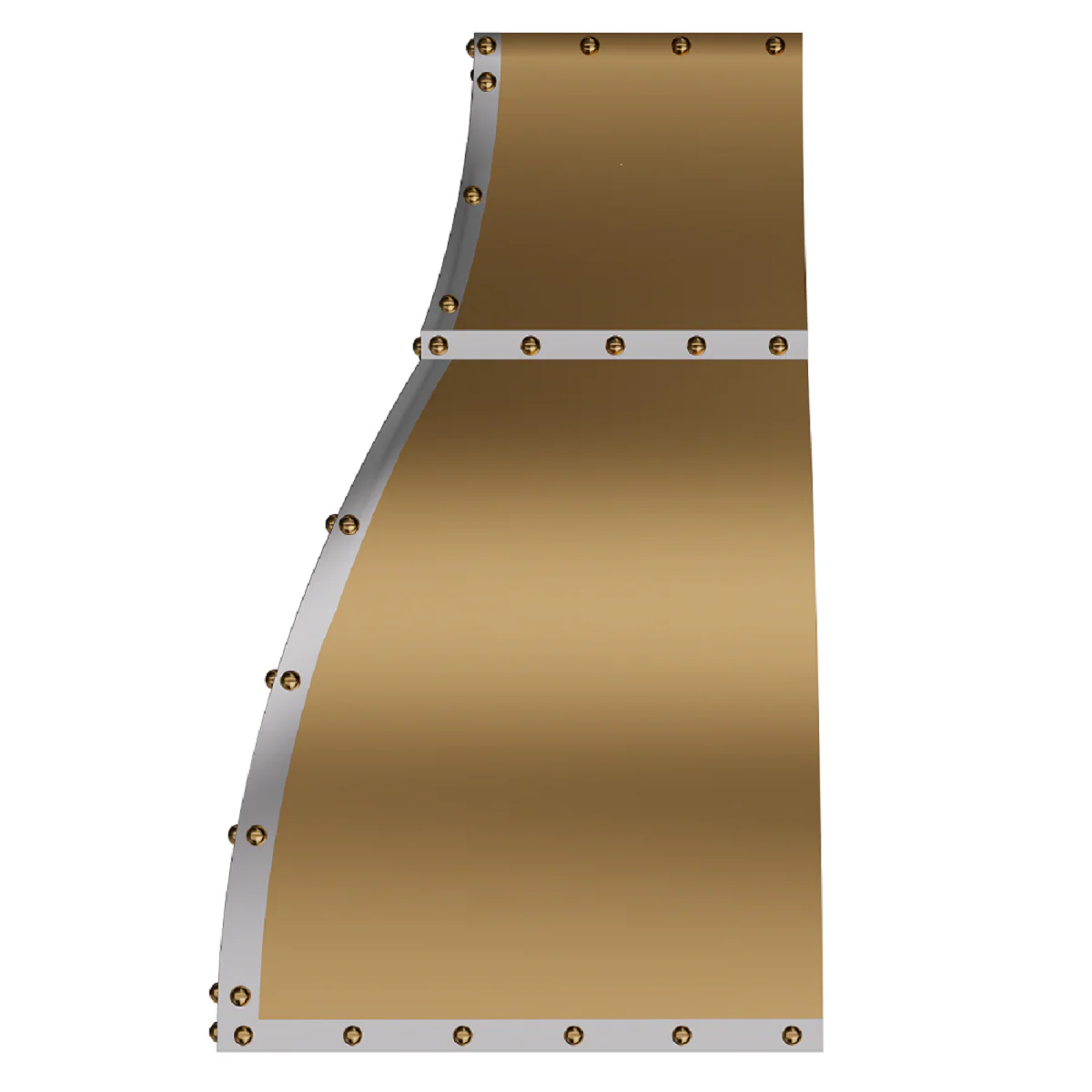 Wall mounted custom brass range hood with elegant golden finish