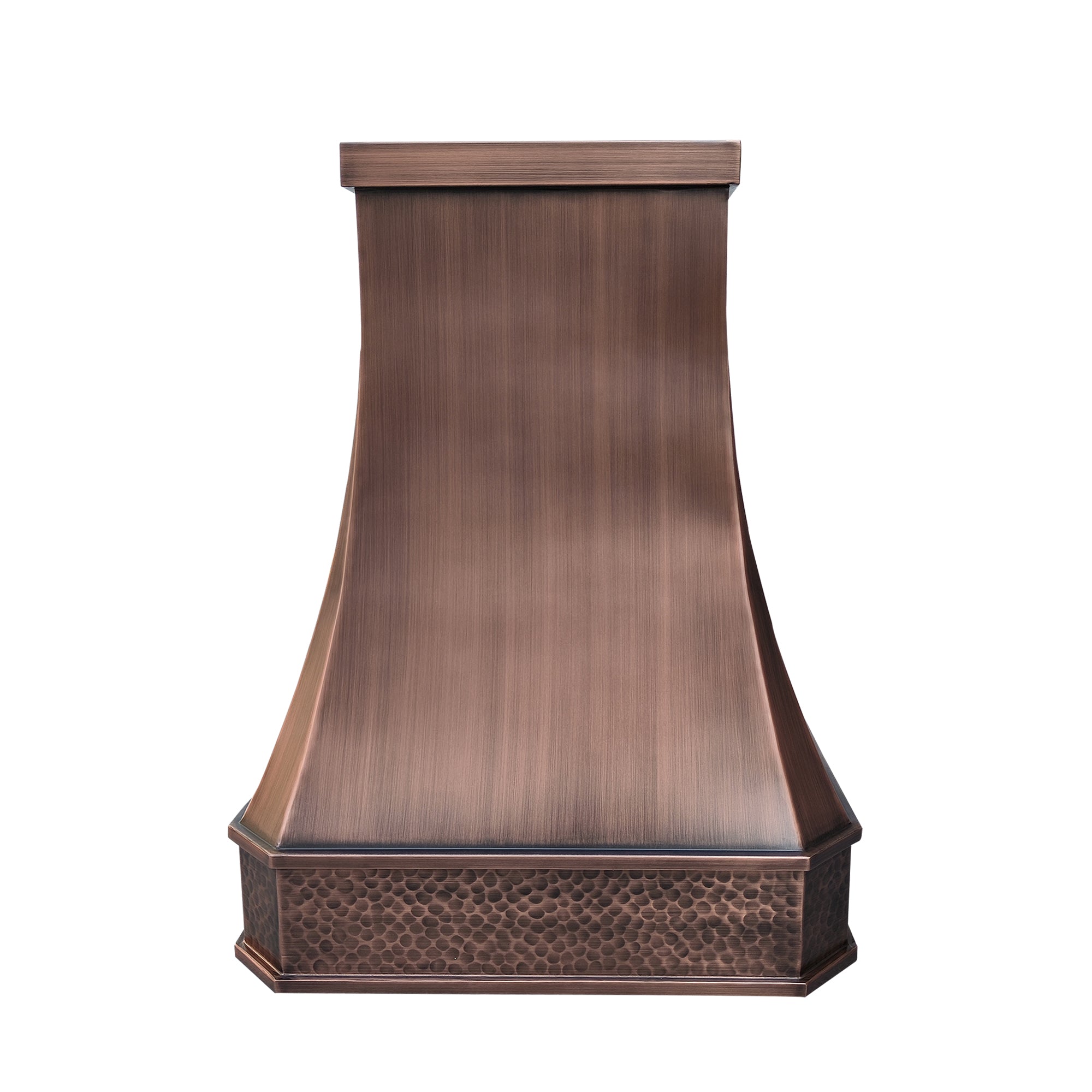 Beehive Hammered Antique Copper Range Hood with handcrafted beehive detailing and antique copper finish.
