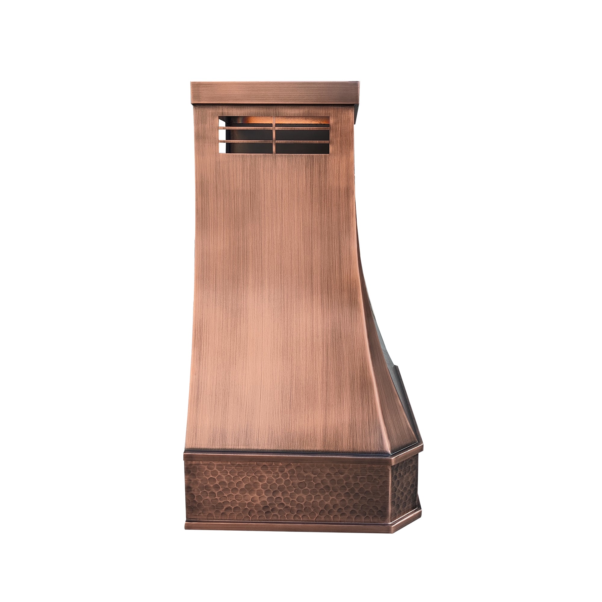 Beehive Hammered Antique Copper Range Hood with handcrafted beehive detailing and antique copper finish.