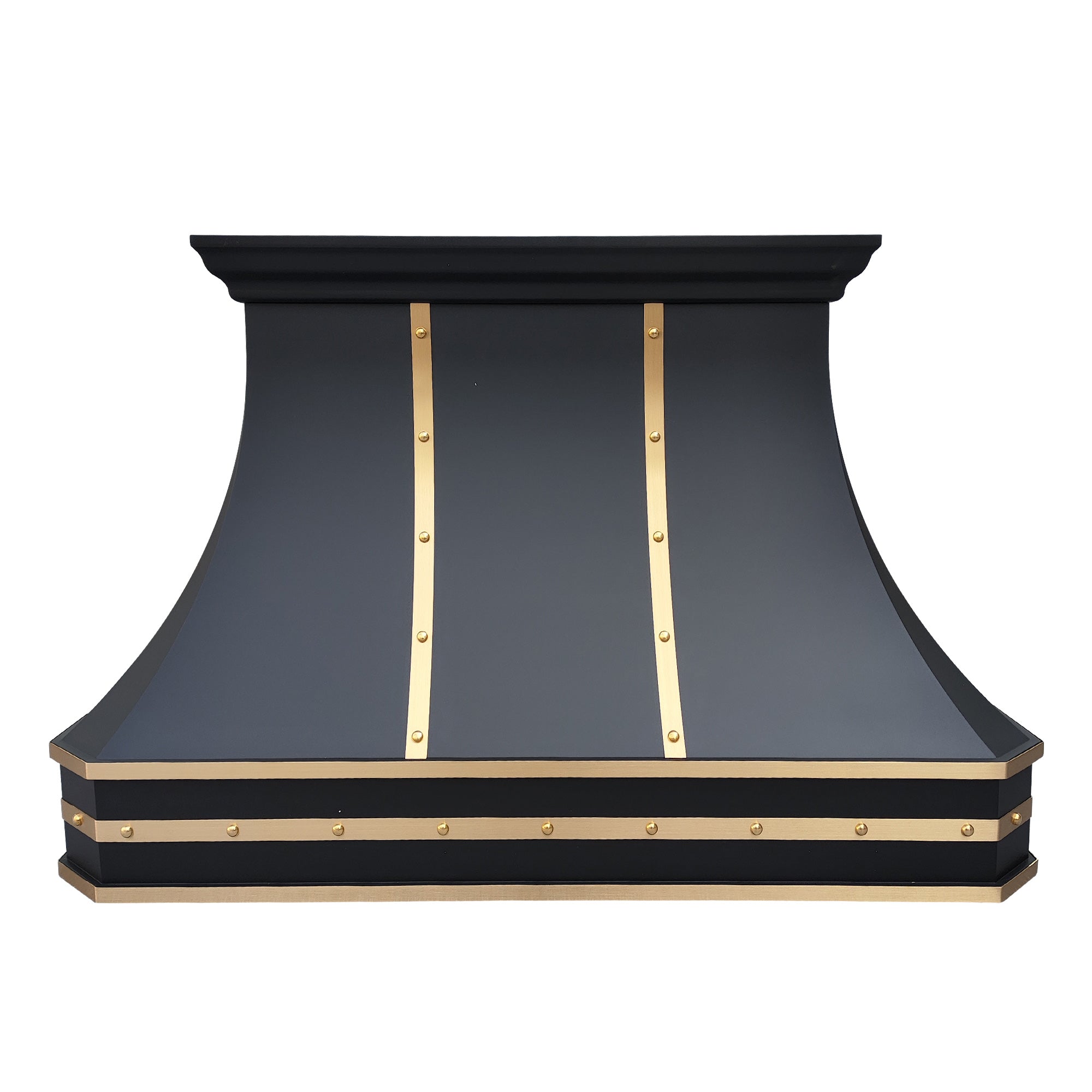 Black stainless steel range hood showcase modern luxury design crafted for elegant kitchen aesthetics.