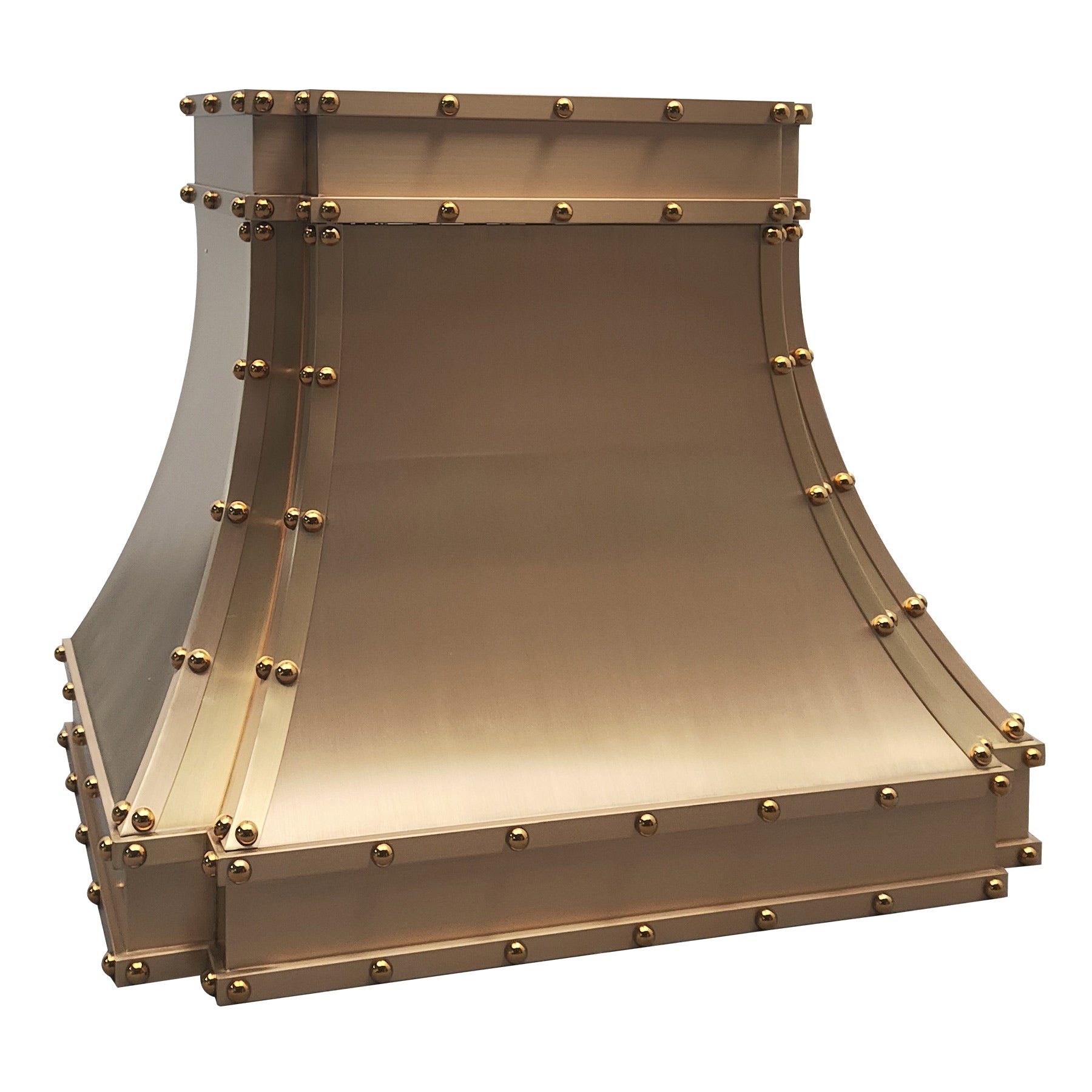 Vintage carved brass vent hood with ornate detailing, designed for timeless luxury in classic or eclectic kitchens.