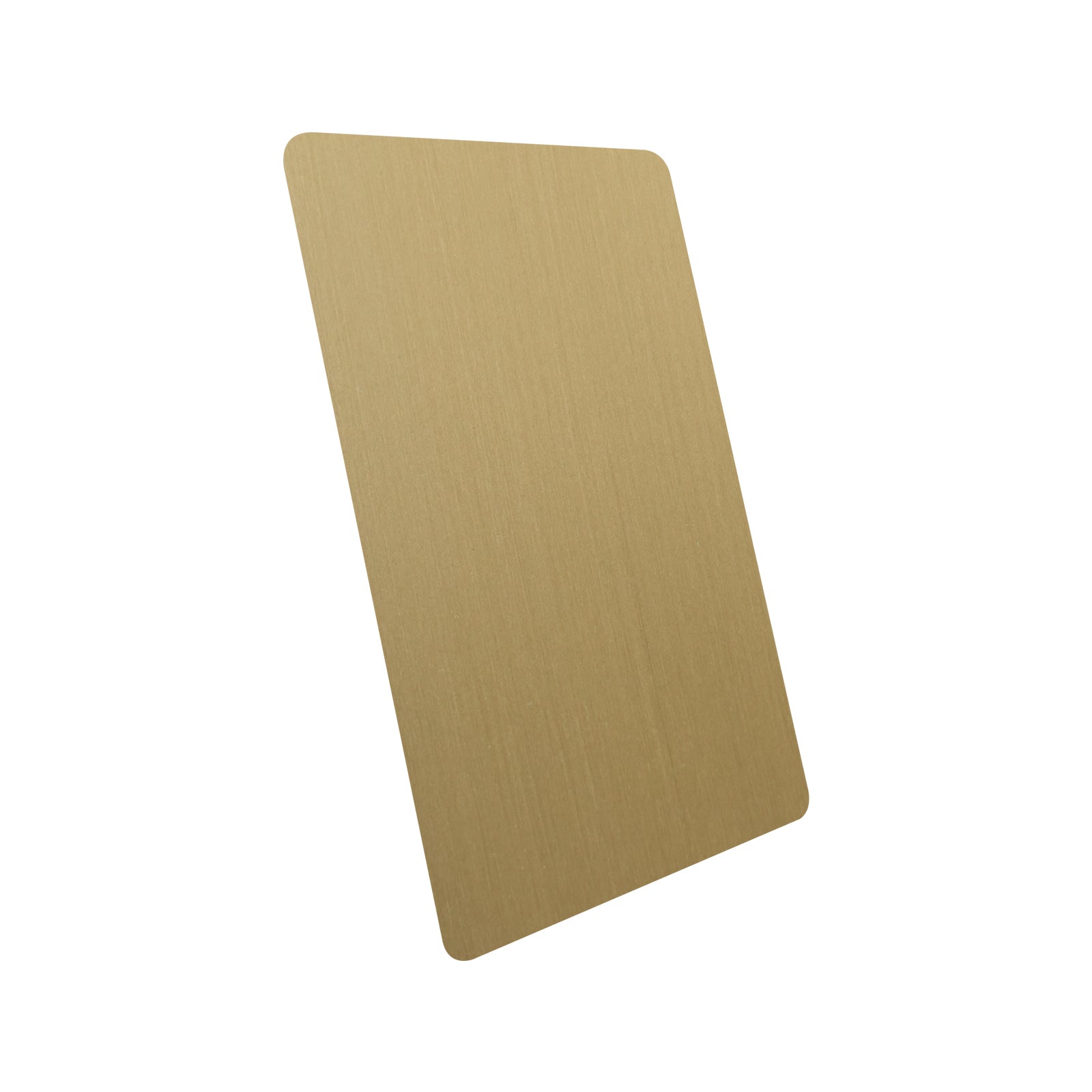 CKH brushed brass finish sample for range hoods, featuring warm luxe metallic texture.