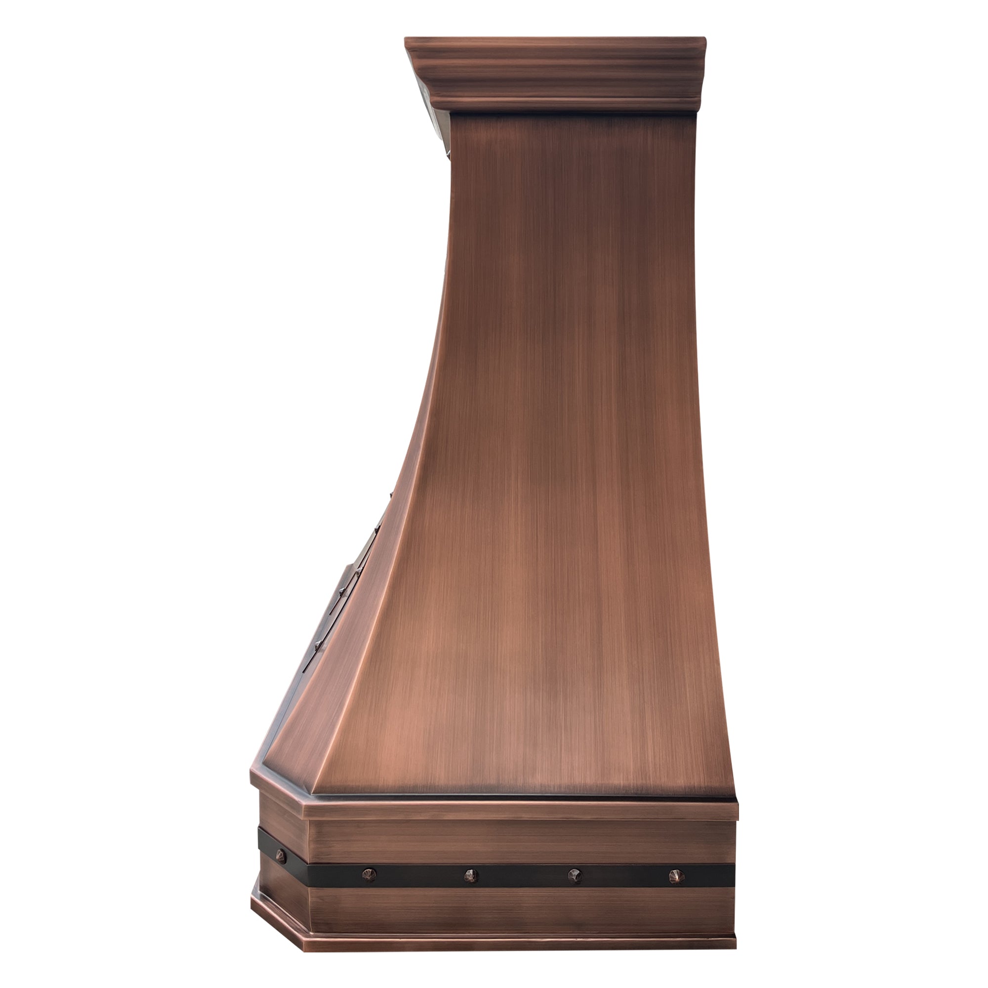 Copper range hood on a white background