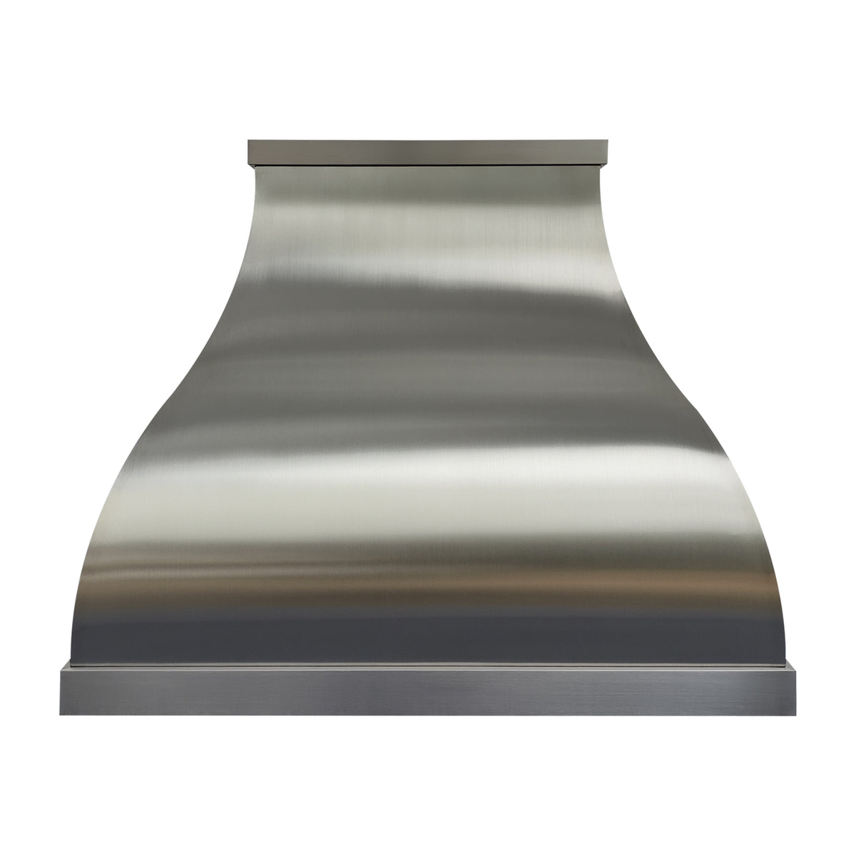 brushed stainless steel range hood with a smooth, modern curved design, ideal for contemporary kitchen