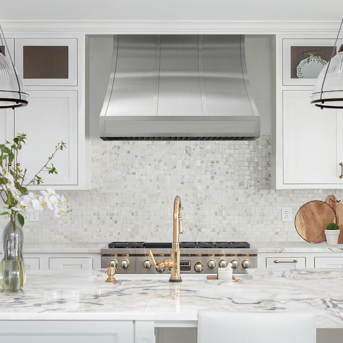 custom wall-mounted stainless steel kitchen range hood