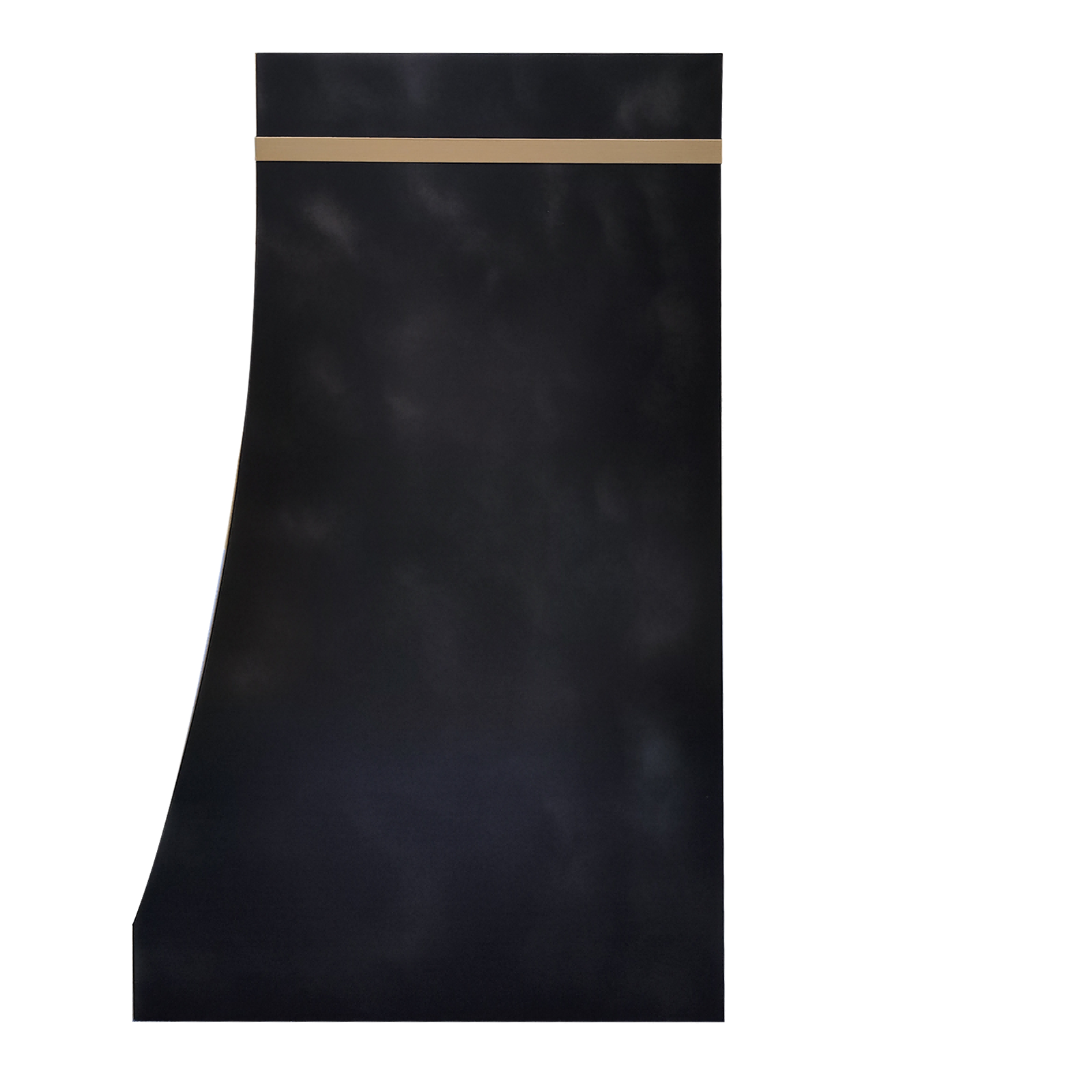 CKH modern zinc range hood featuring sleek brass accent trim, a textured dark finish, and refined contemporary design.