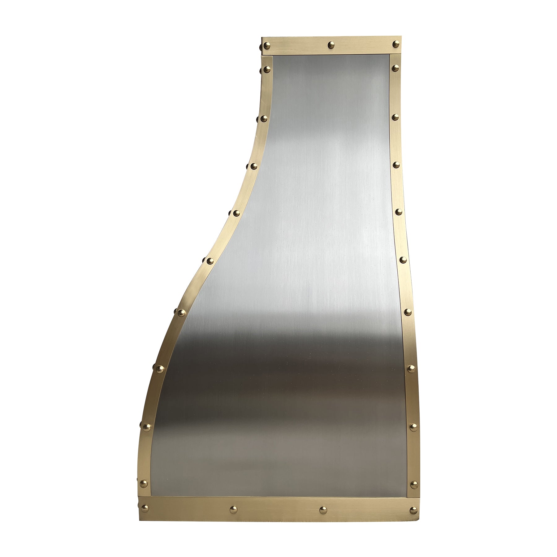 CKH industrial stainless steel range hood with brass rivet accents, showcasing industrial-chic kitchen ventilation design.