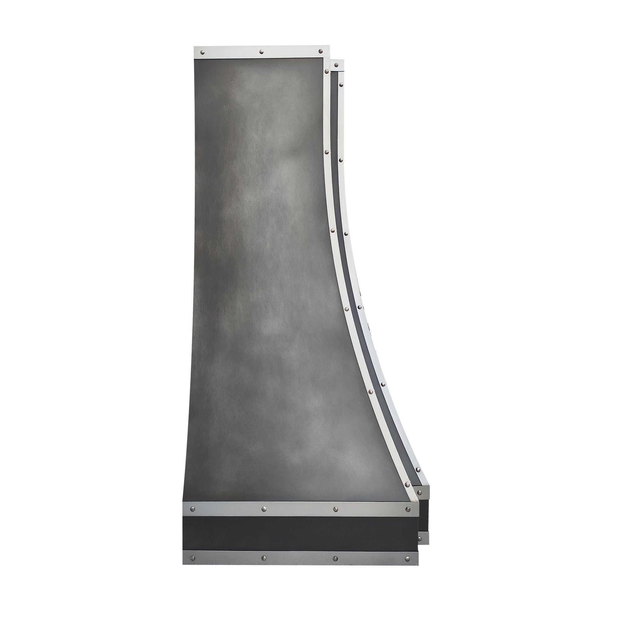 CKH industrial zinc range hood with metal rivet accents, showcasing industrial-chic kitchen ventilation design.