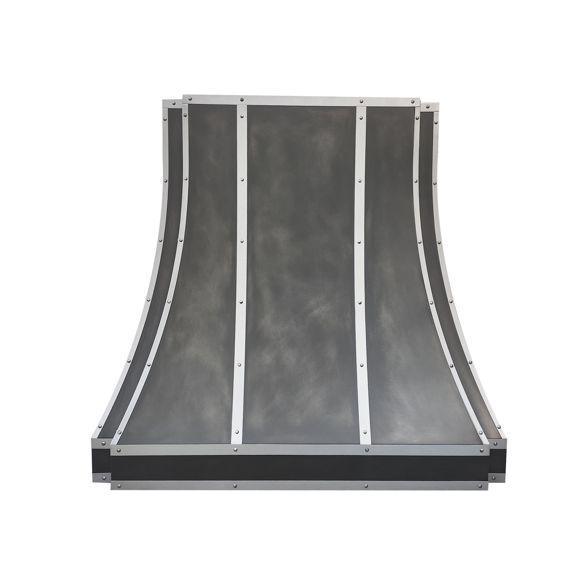 CKH industrial zinc range hood with metal rivet accents, showcasing industrial-chic kitchen ventilation design.