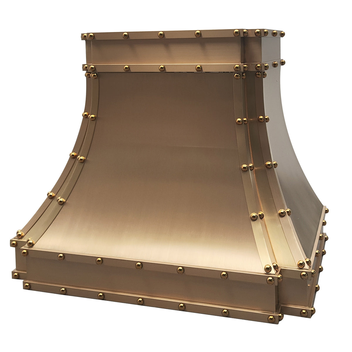 custom brass vent hood with brass round rivets