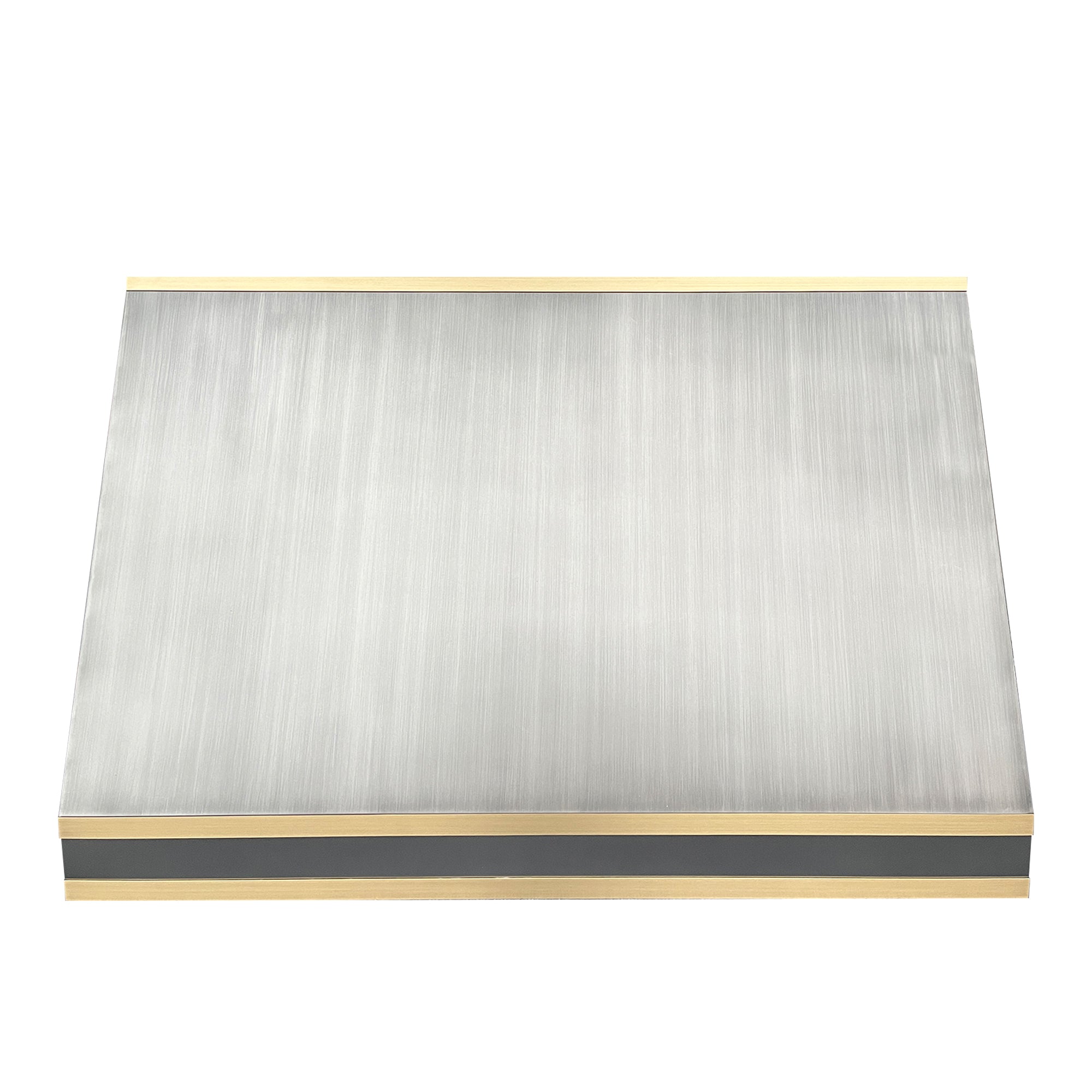 CKH minimalist zinc range hood with brass accents, showcasing sleek kitchen ventilation design.