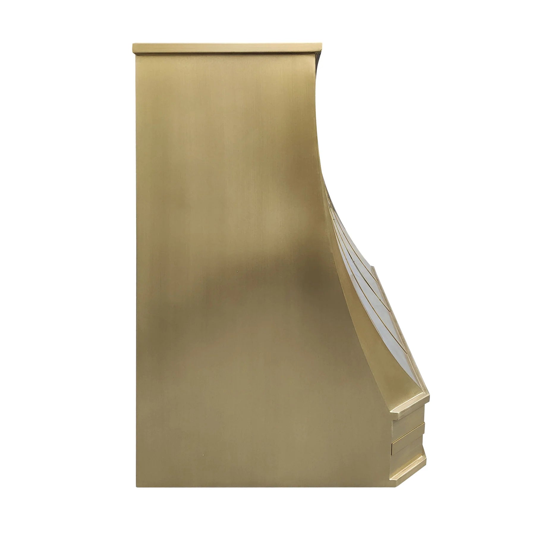 CKH sleek brushed brass range hood, showcasing contemporary kitchen ventilation with luxurious brass craftsmanship.