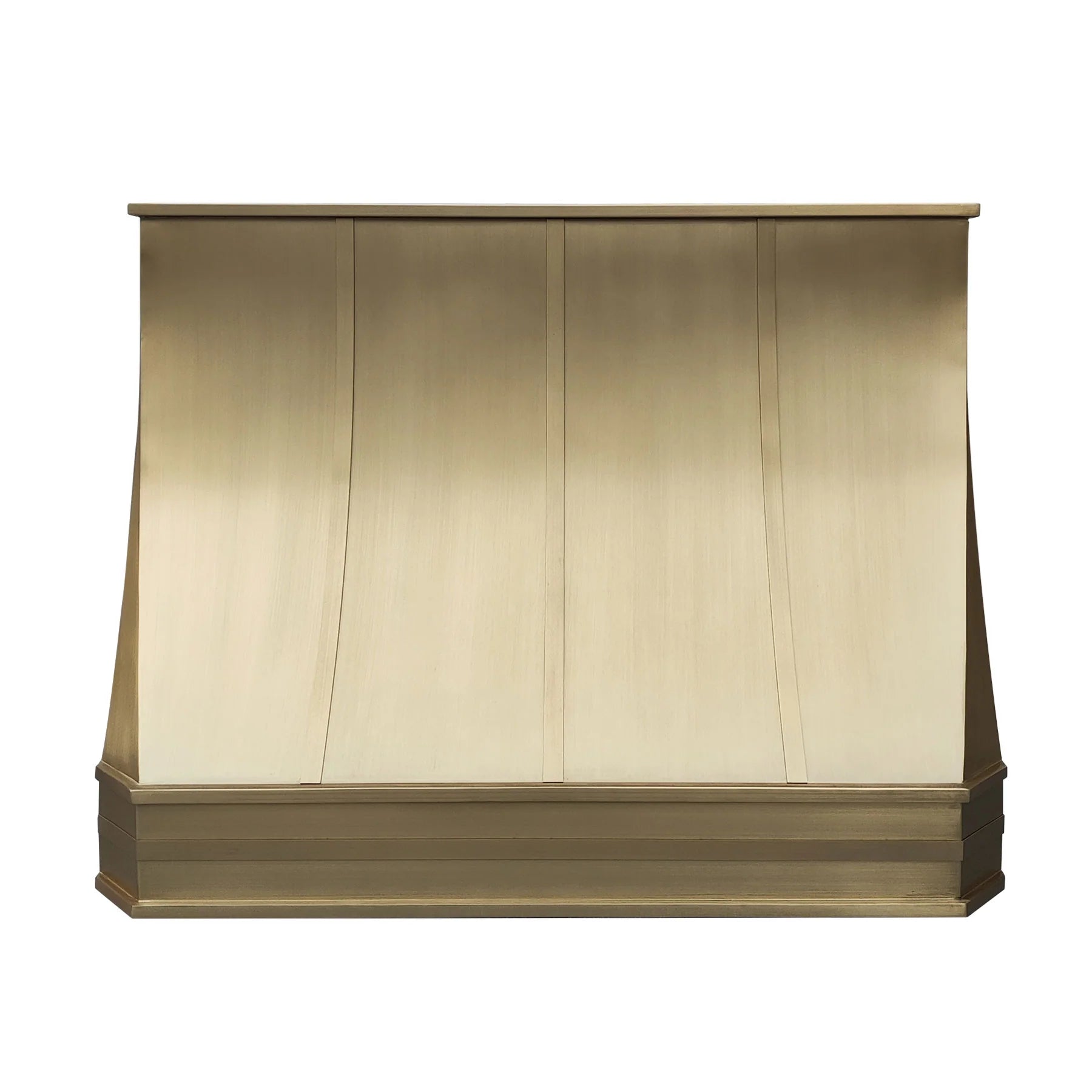 CKH sleek brushed brass range hood, showcasing contemporary kitchen ventilation with luxurious brass craftsmanship.