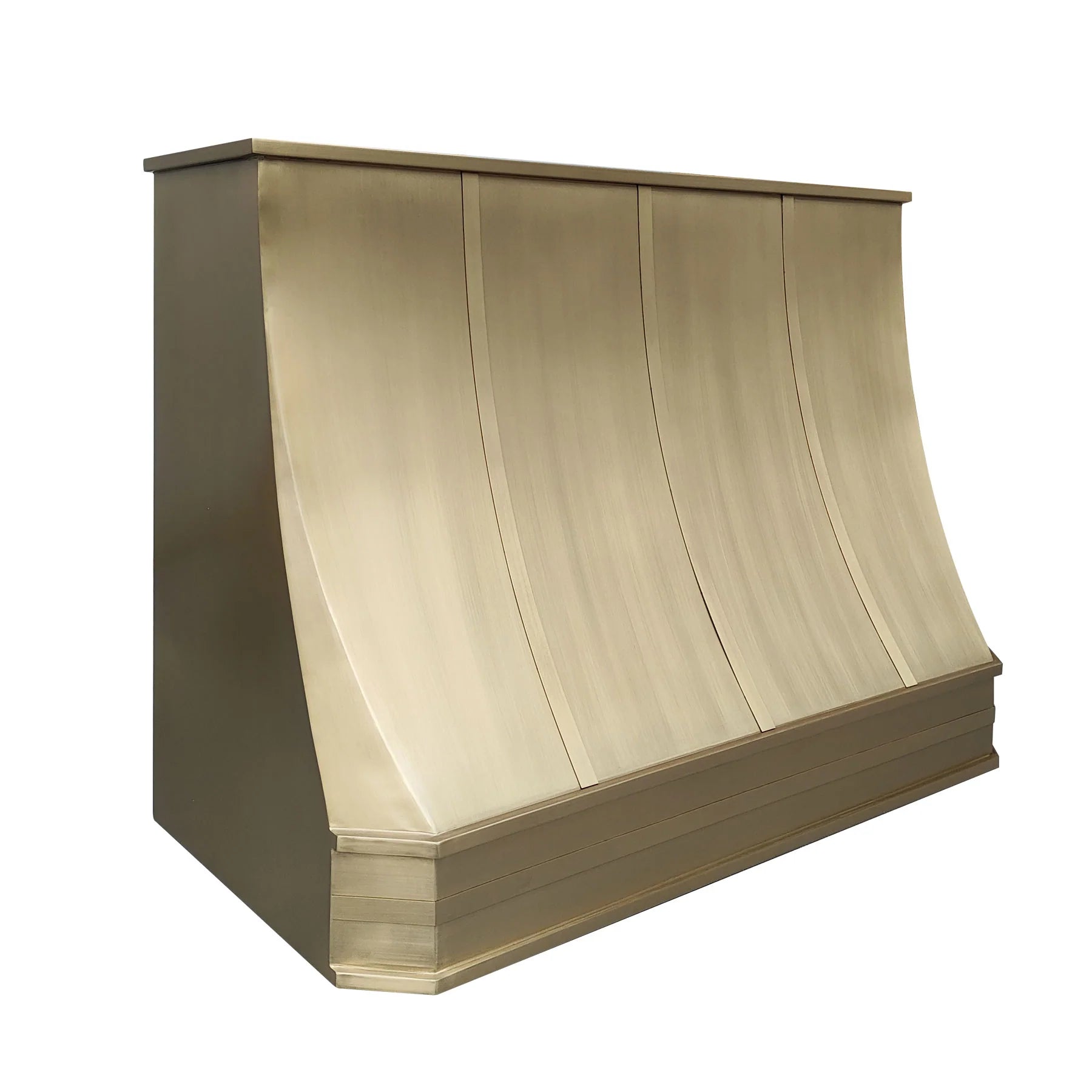 CKH sleek brushed brass range hood, showcasing contemporary kitchen ventilation with luxurious brass craftsmanship.