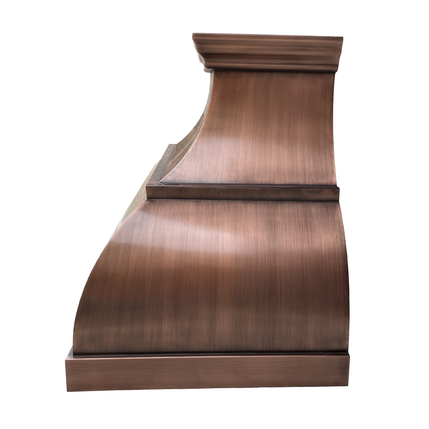 CKH sleek classic copper range hood, showcasing polished craftsmanship and timeless kitchen ventilation design.