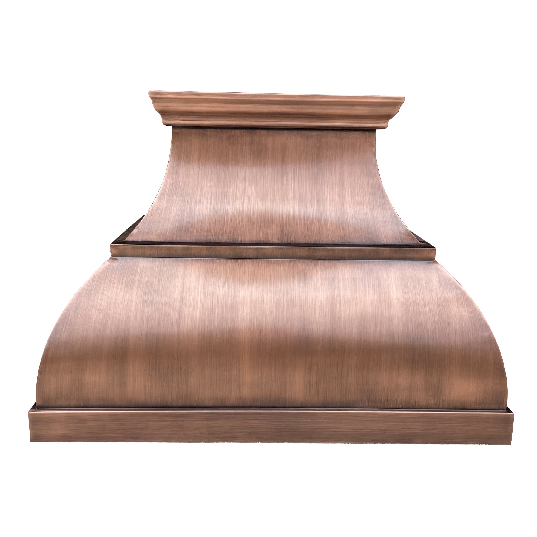 CKH sleek classic copper range hood, showcasing polished craftsmanship and timeless kitchen ventilation design.