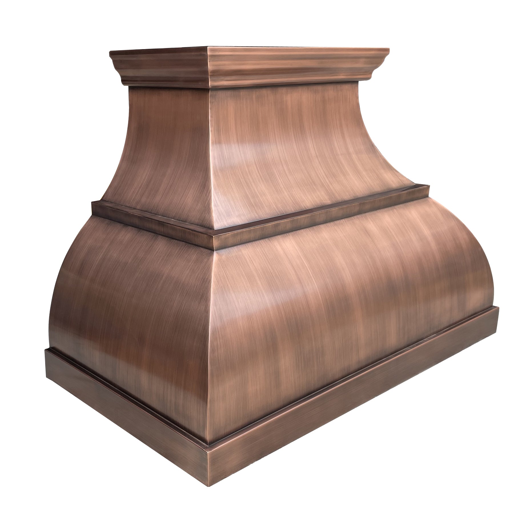 CKH sleek classic copper range hood, showcasing polished craftsmanship and timeless kitchen ventilation design.
