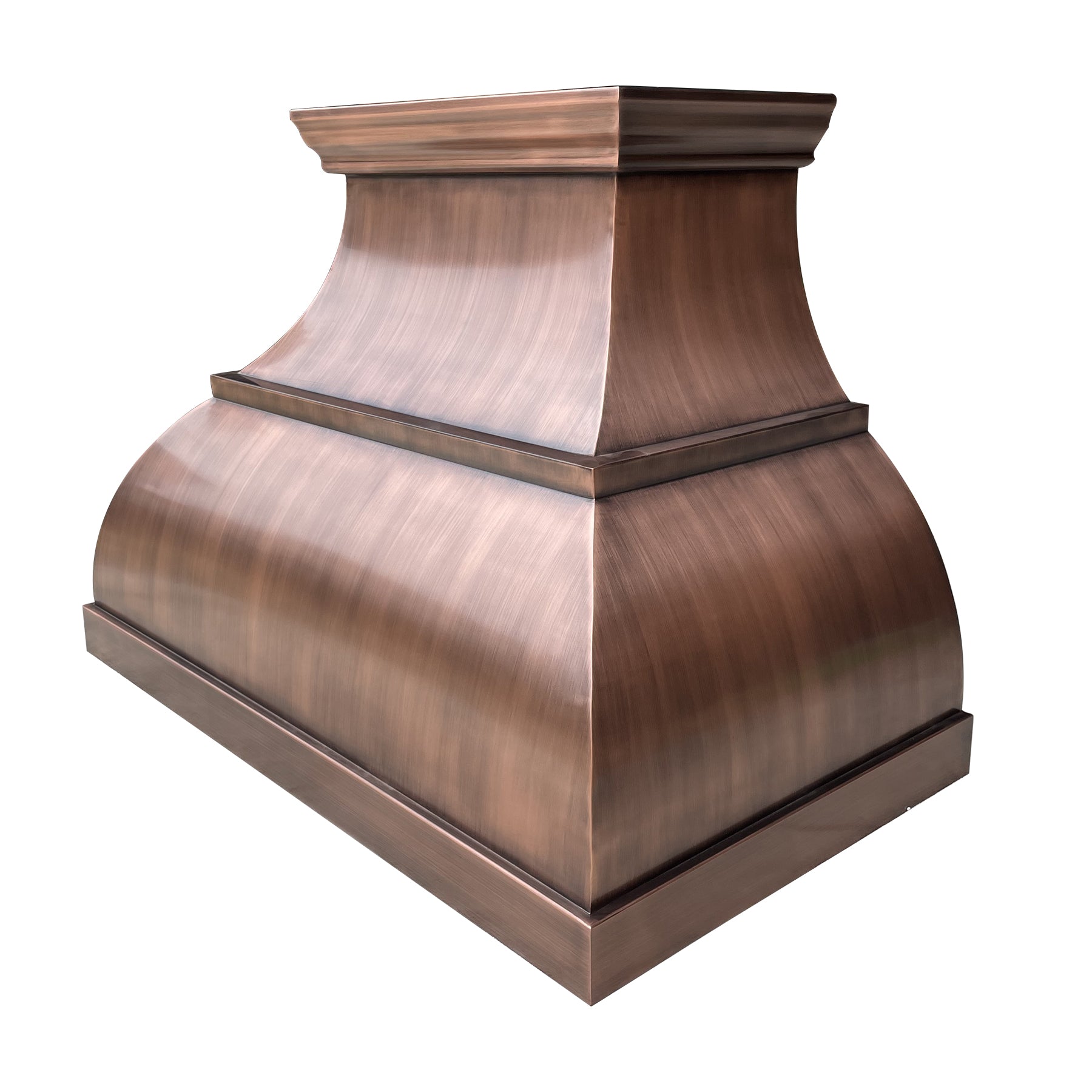 CKH sleek classic copper range hood, showcasing polished craftsmanship and timeless kitchen ventilation design.