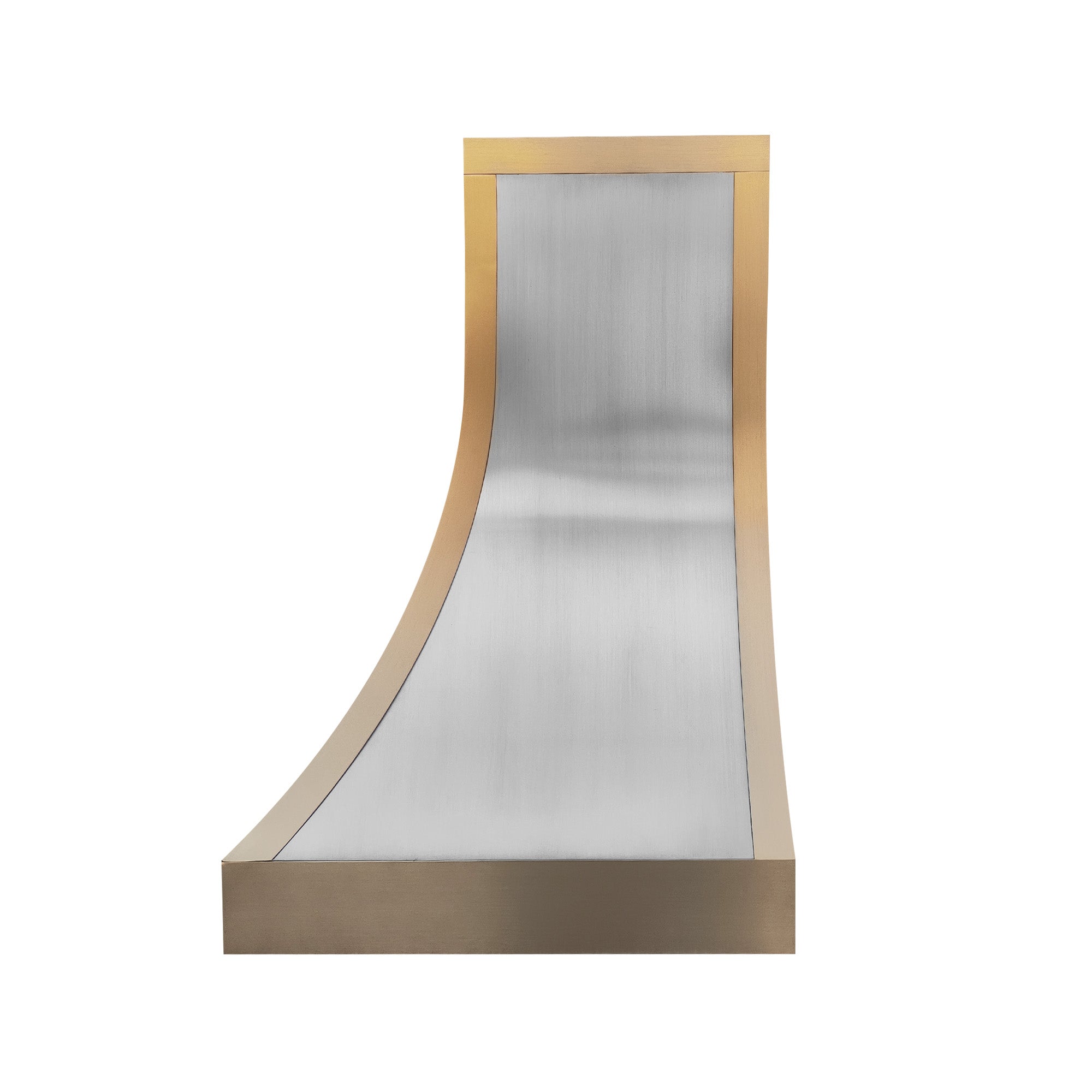 Curved metal vent hood on a white background