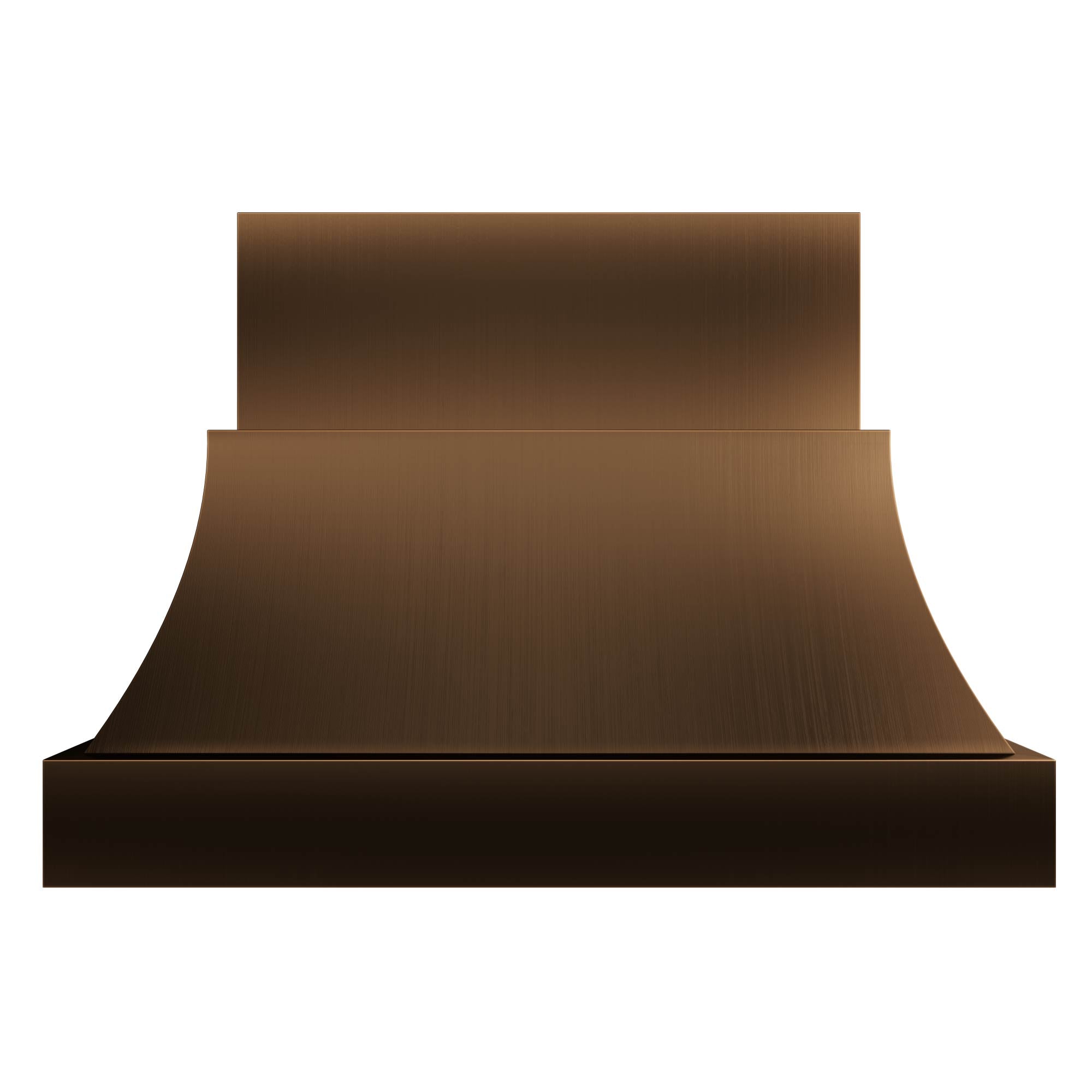 Minimalist stainless steel range hood featuring a classic curved silhouette and tiered structure, show a contemporary look.
