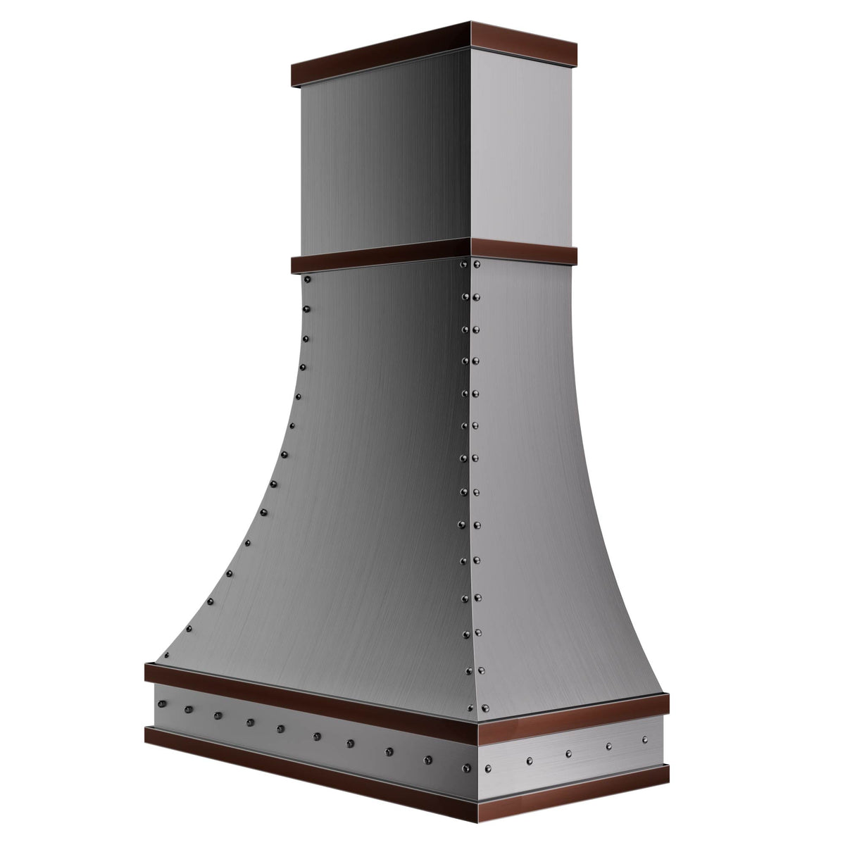 Artisan - Made Curved Stainless Steel Range Hood with Bronze Trim & Rivets CKH - S07