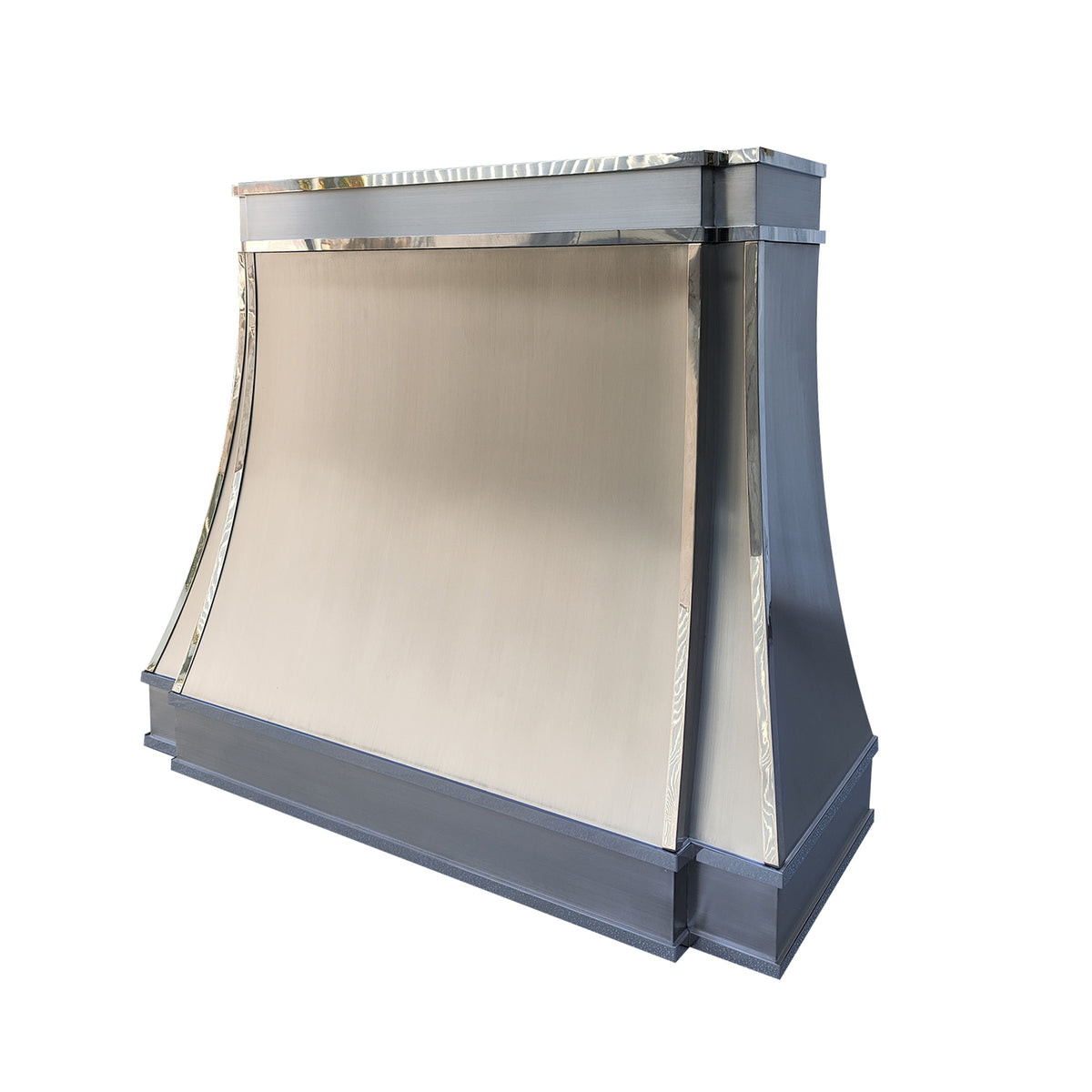 curved brushed stainless steel wall-mounted range hood