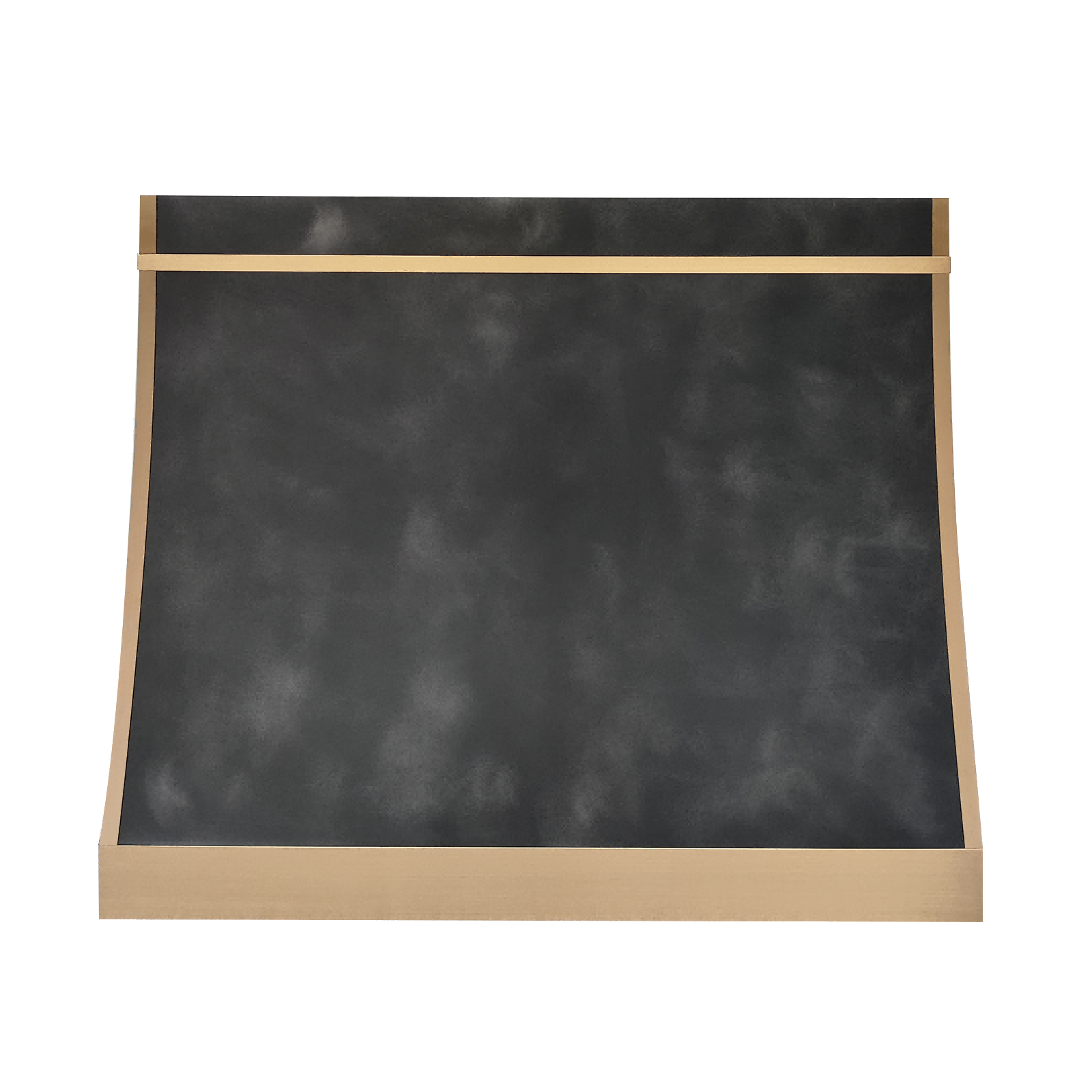 CKH modern zinc range hood featuring sleek brass accent trim, a textured dark finish, and refined contemporary design.