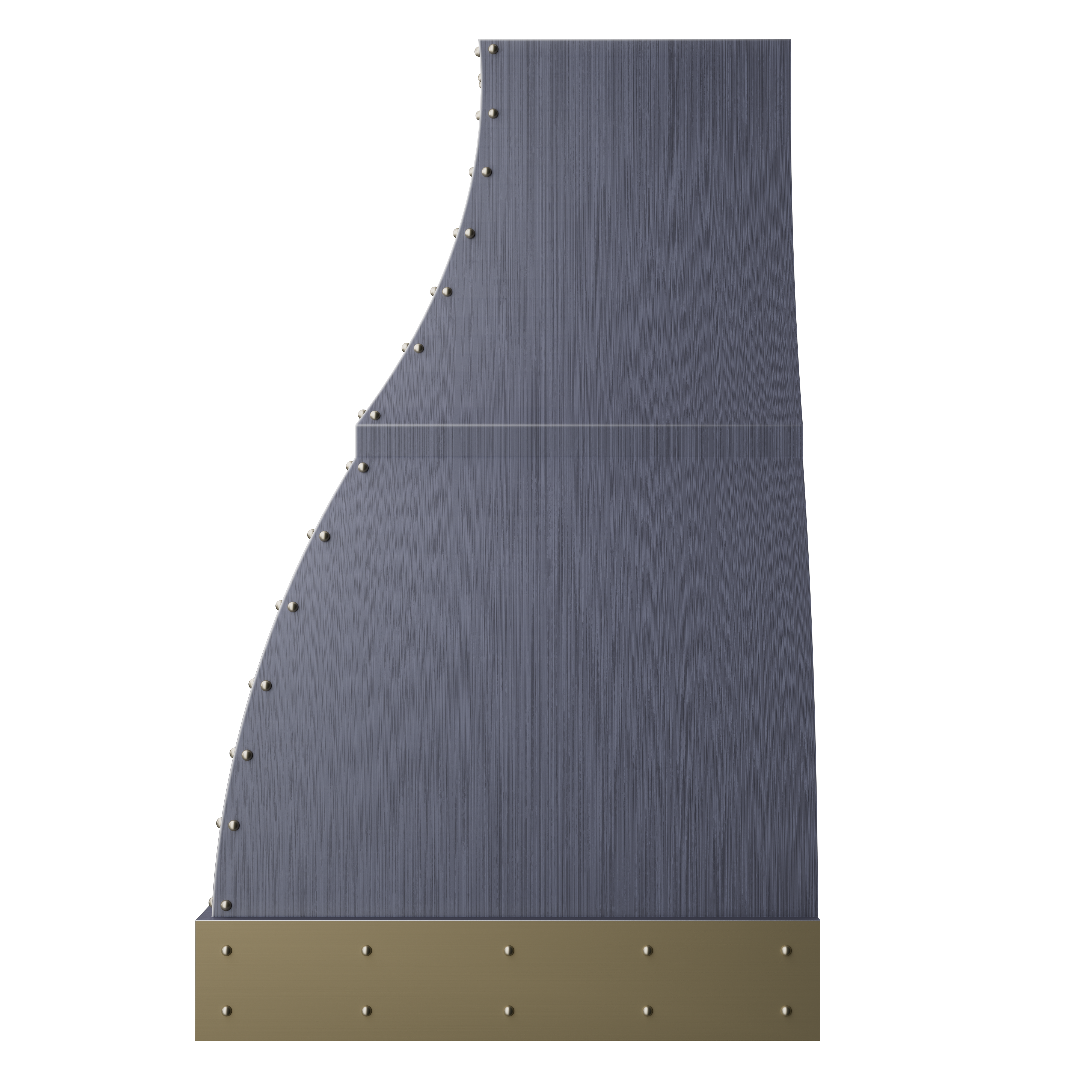 range hood gold-accented rivets and brushed finish for modern industrial-style kitchens, designed to blend function