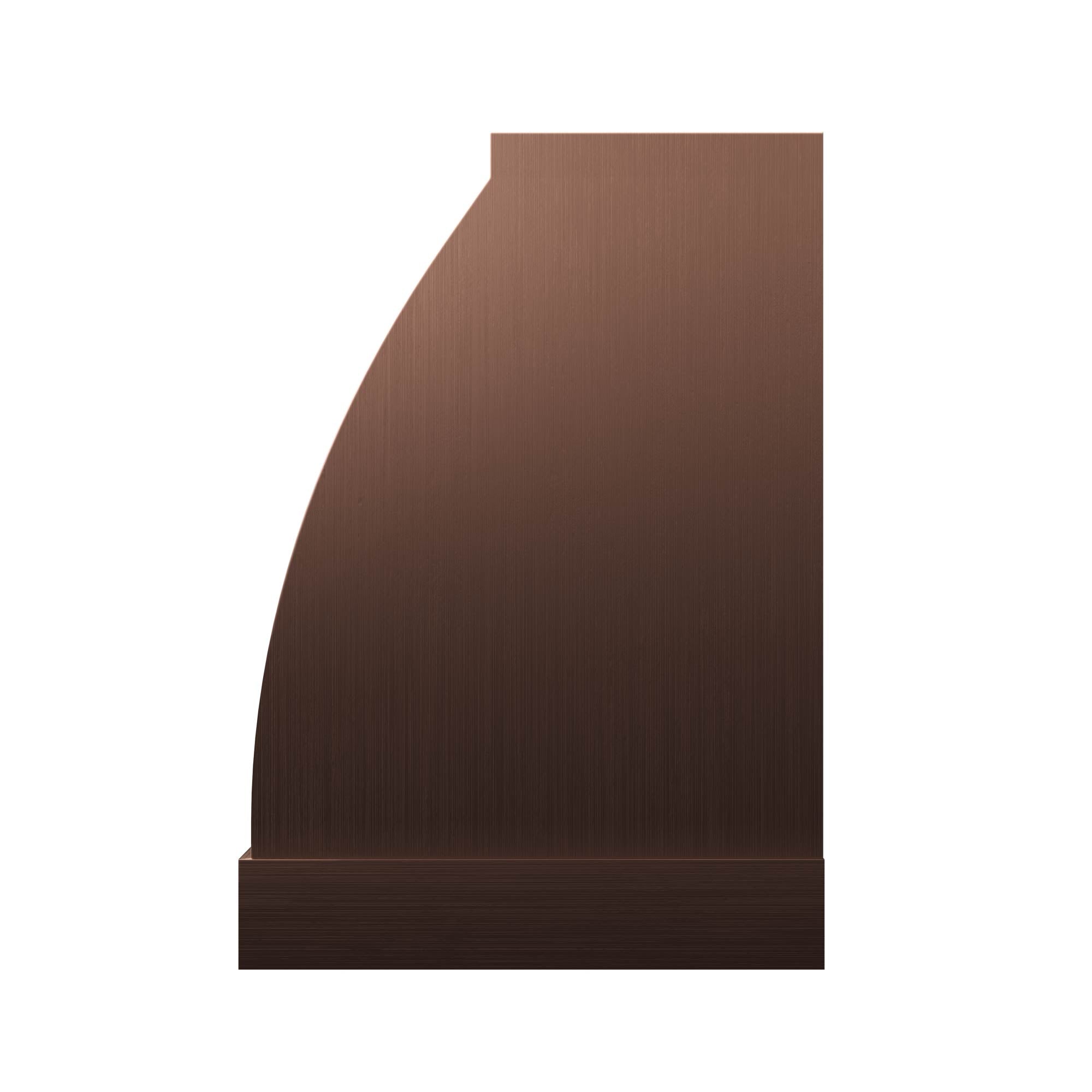 Brushed curved waist  copper hood with bird relief base, perfect for nature inspired kitchens