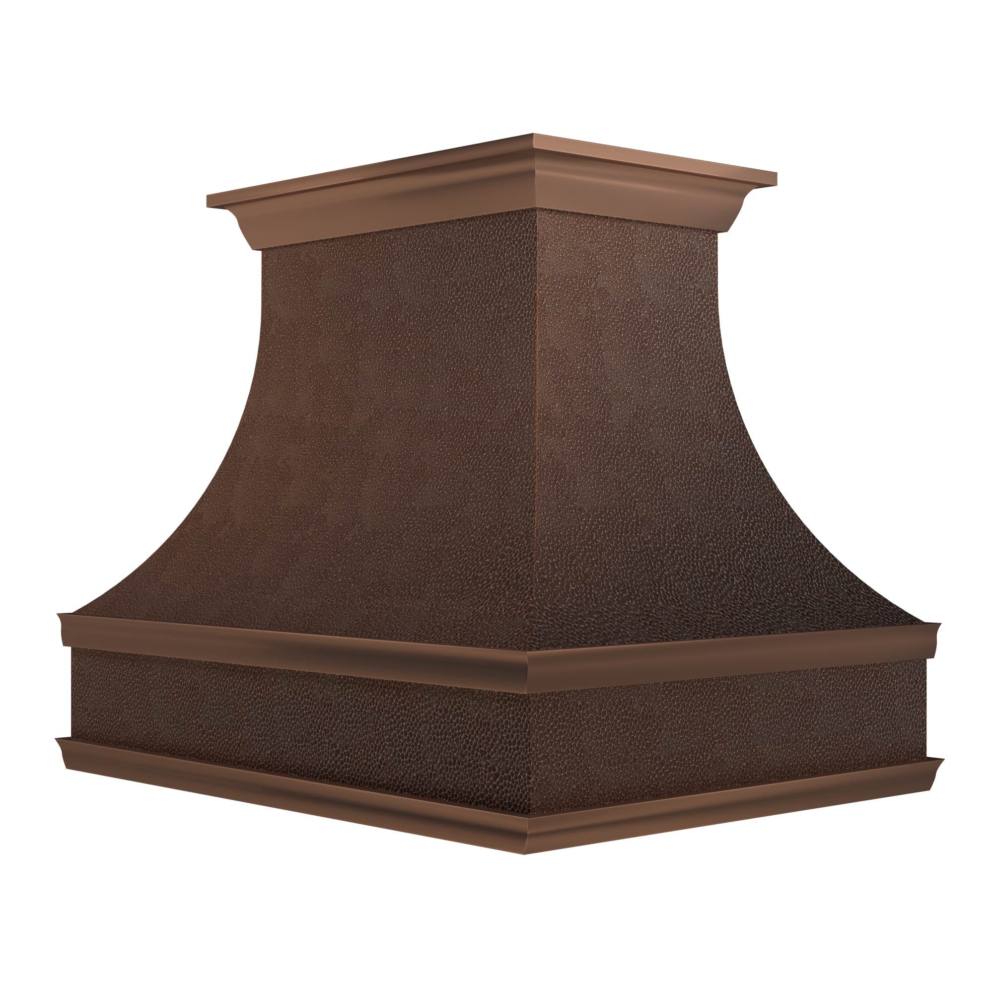 copper hood with hammered texture & tiered trim, elevating rustic elegant kitchen designs
