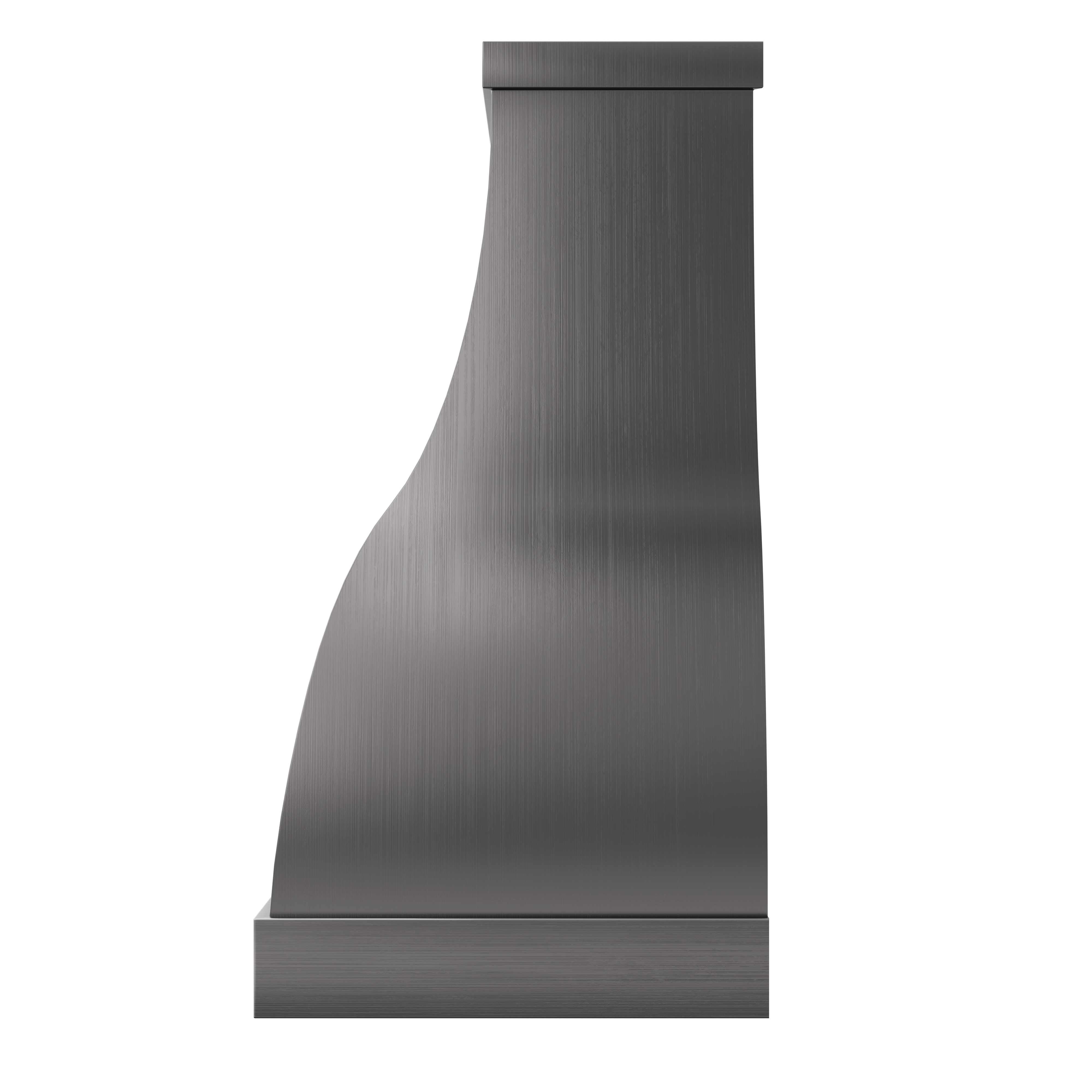 Curved stainless steel range hood with silver stripes 3D rendered as CKH - S03