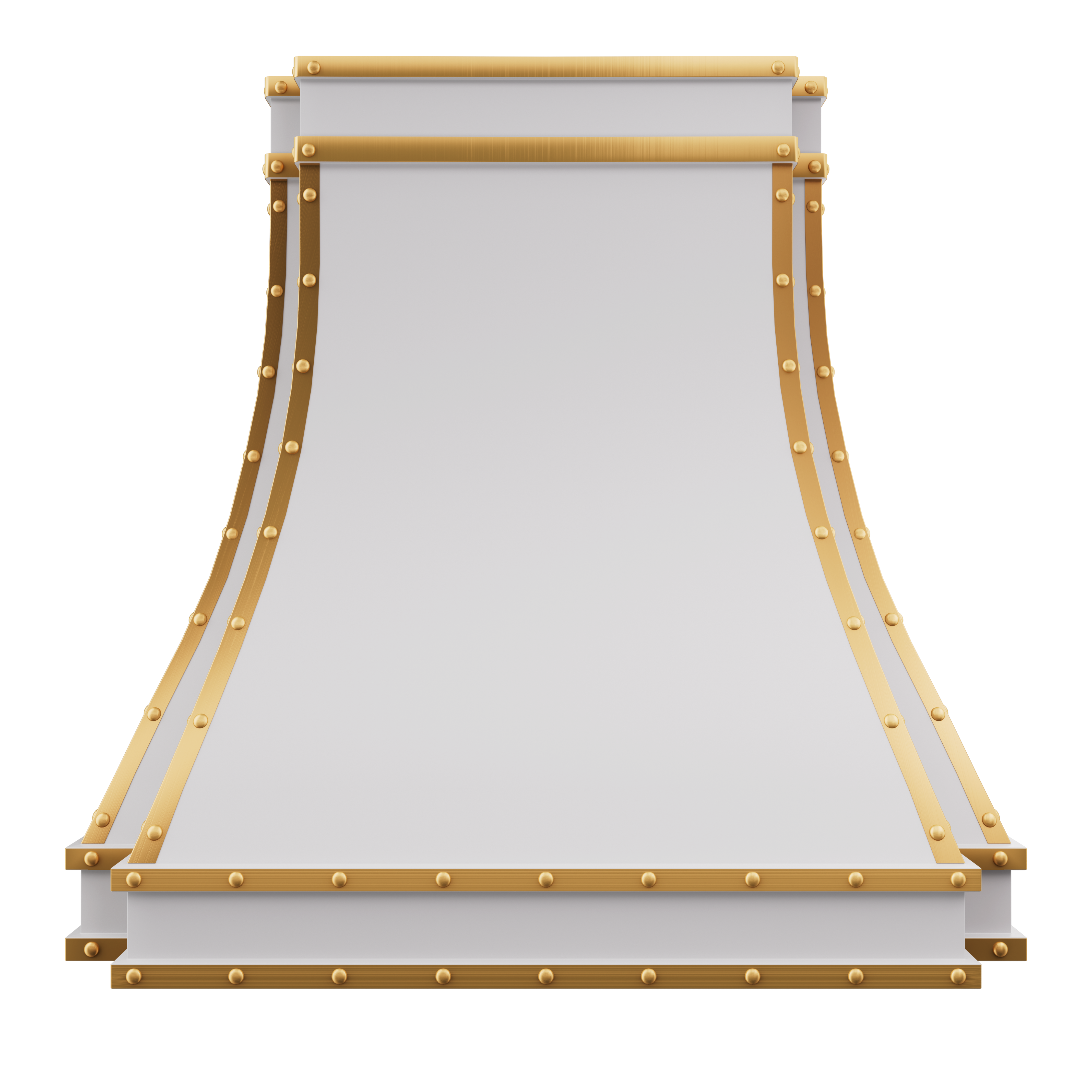 Handcrafted stainless steel range hood with gold accents, designed for modern kitchen installations