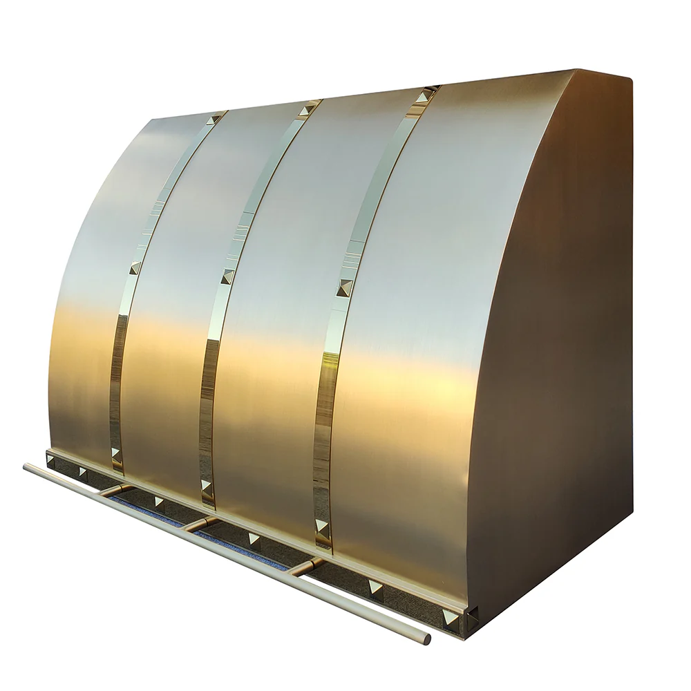 kitchen brass range hood with polished straps
