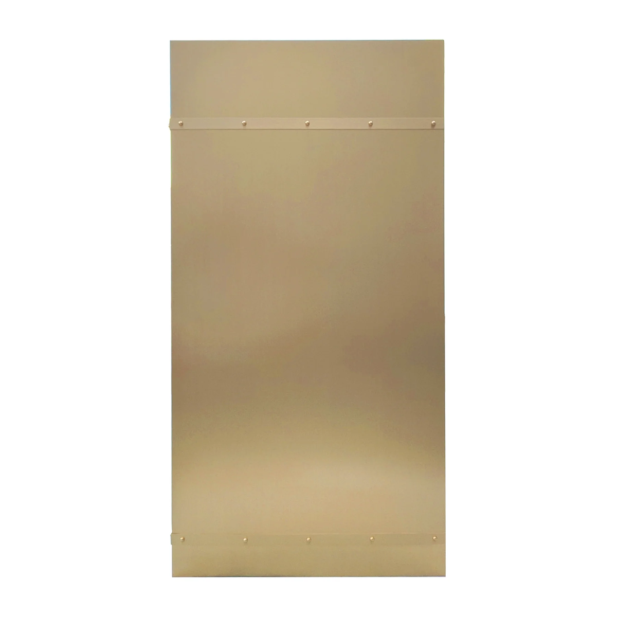 the side of custom brass stove vent hood