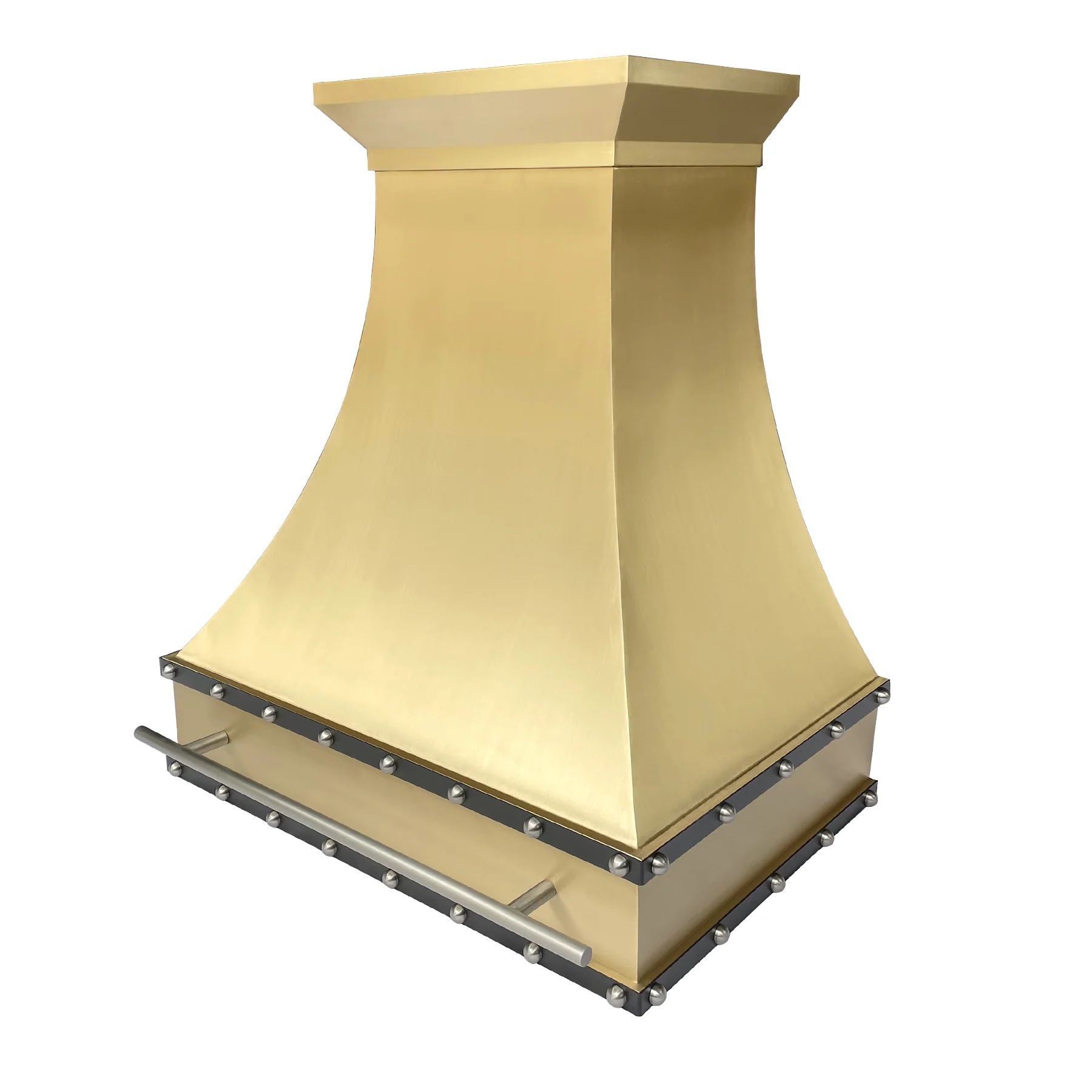 Curved luxury brass oven range hood with custom design